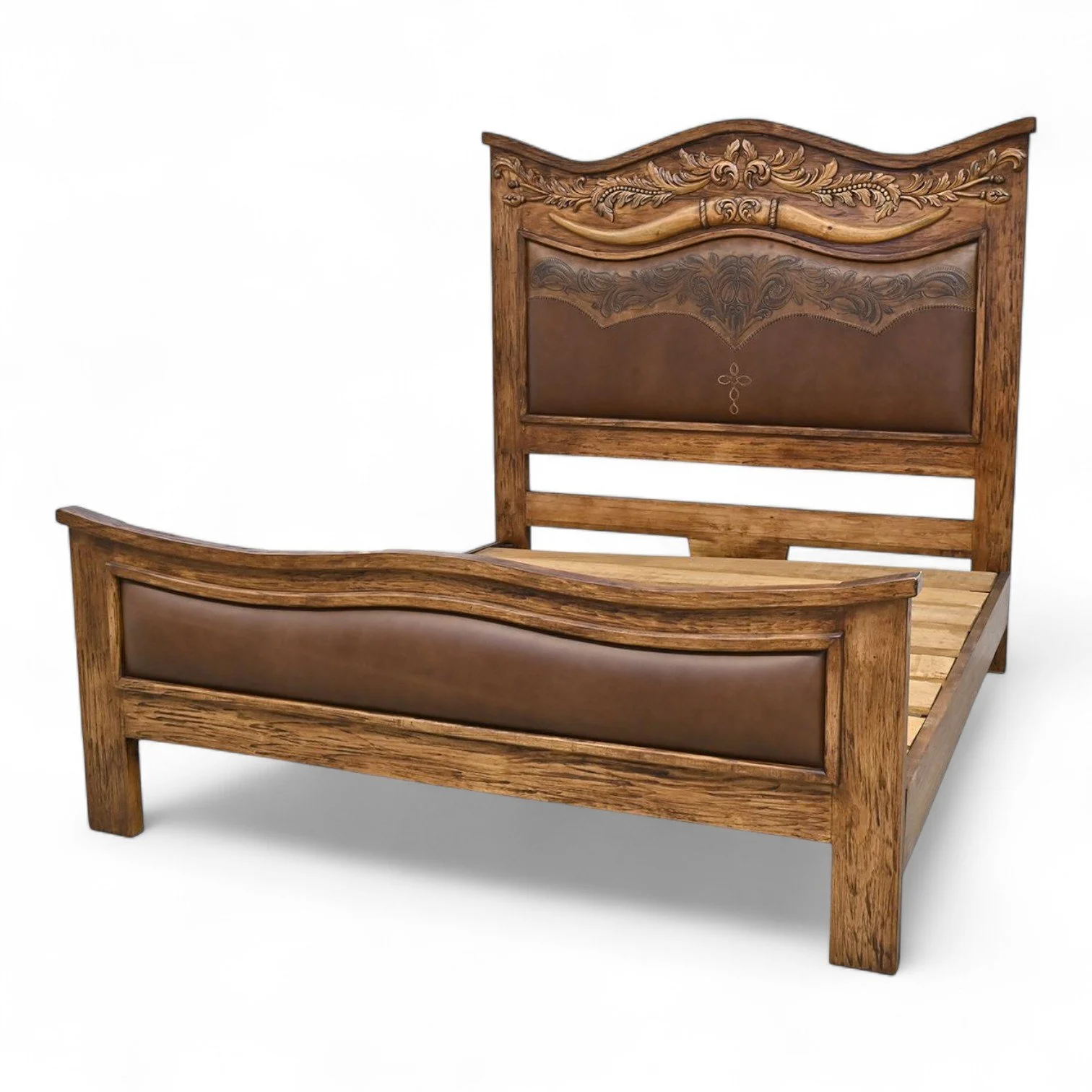 Longhorn Western Tooled Leather Bed