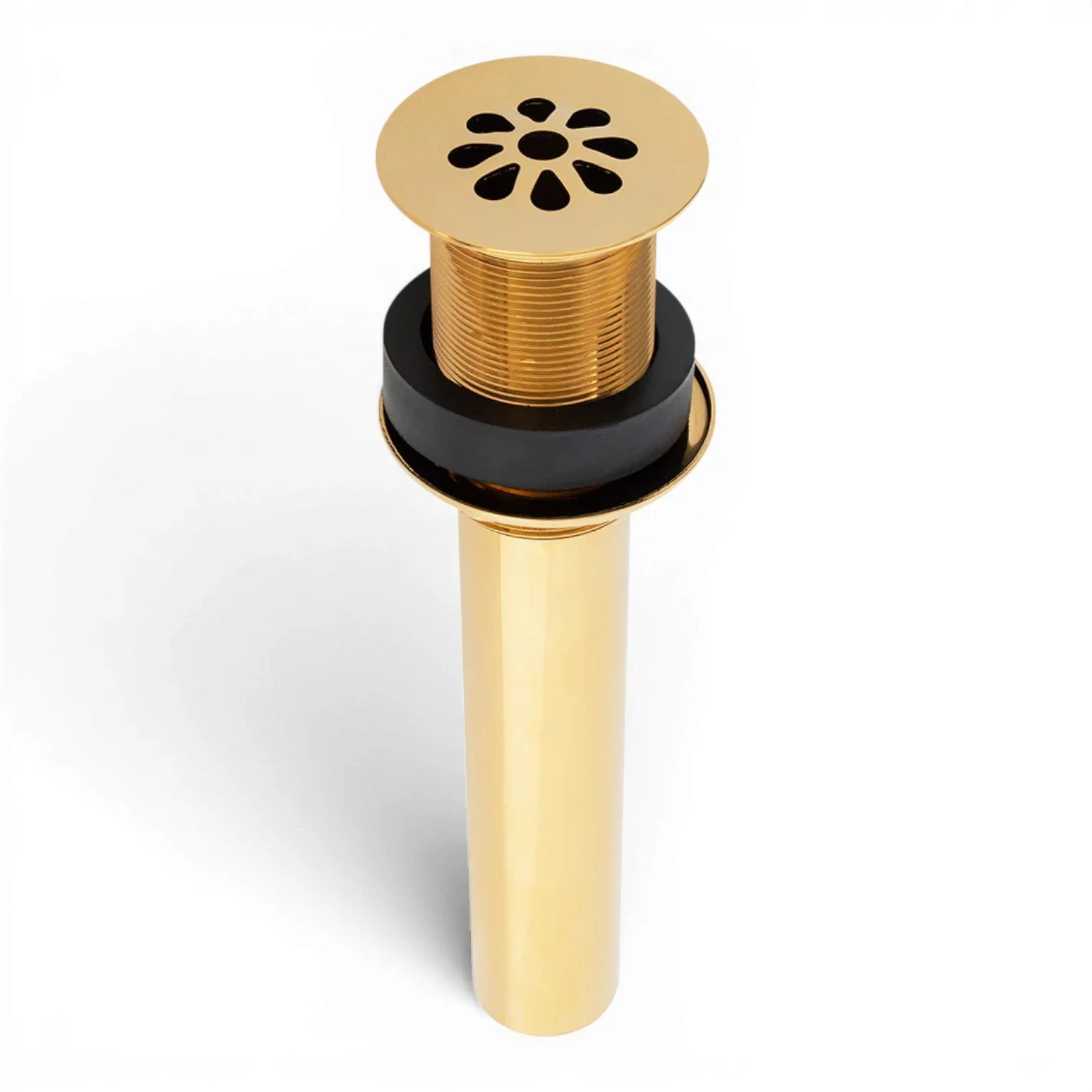 1.5-inch non-overflow teardrop grid bathroom sink drain made of solid brass. Polished Brass