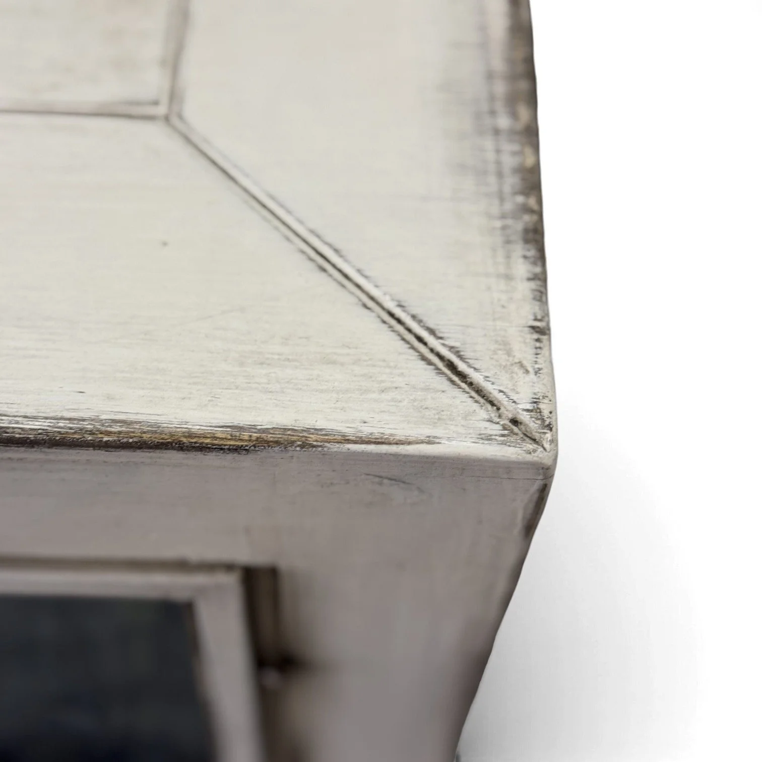 Handmade Peruvian Santana Buffet with off-white wood frame and aged glass doors