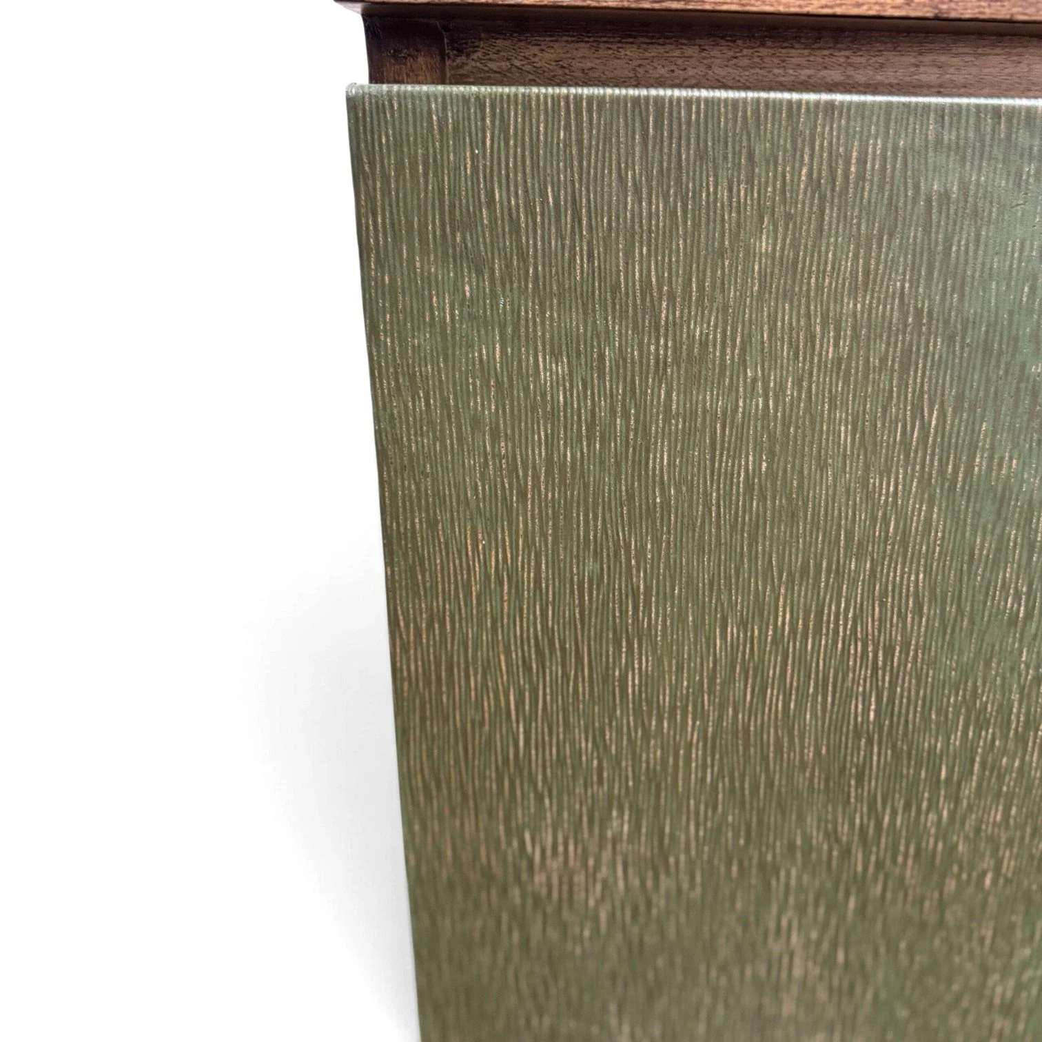 Handmade Peruvian Renata Buffet Chest with green textured leather doors and gold-toned handles