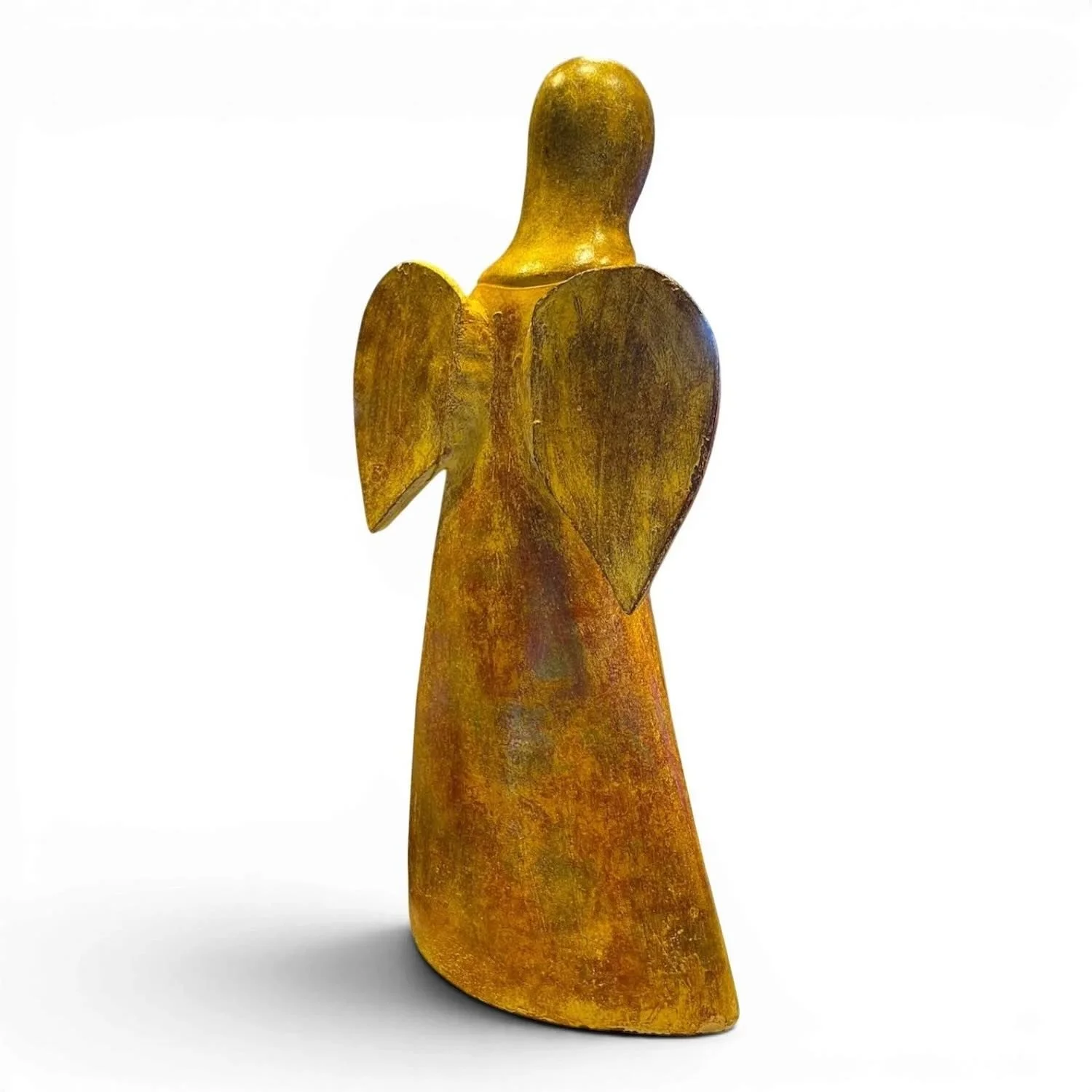 Handmade Mexican terracotta angel sculpture featuring a dove, symbolizing peace and artisan craftsmanship.