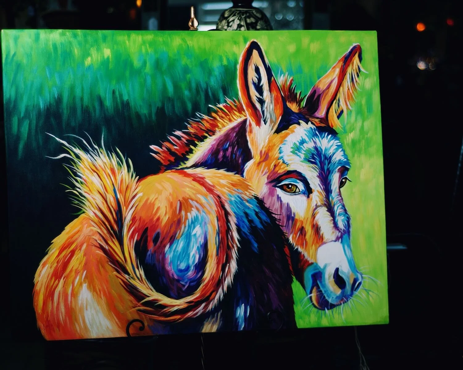 Hand painted burro canvas painting from Mexico