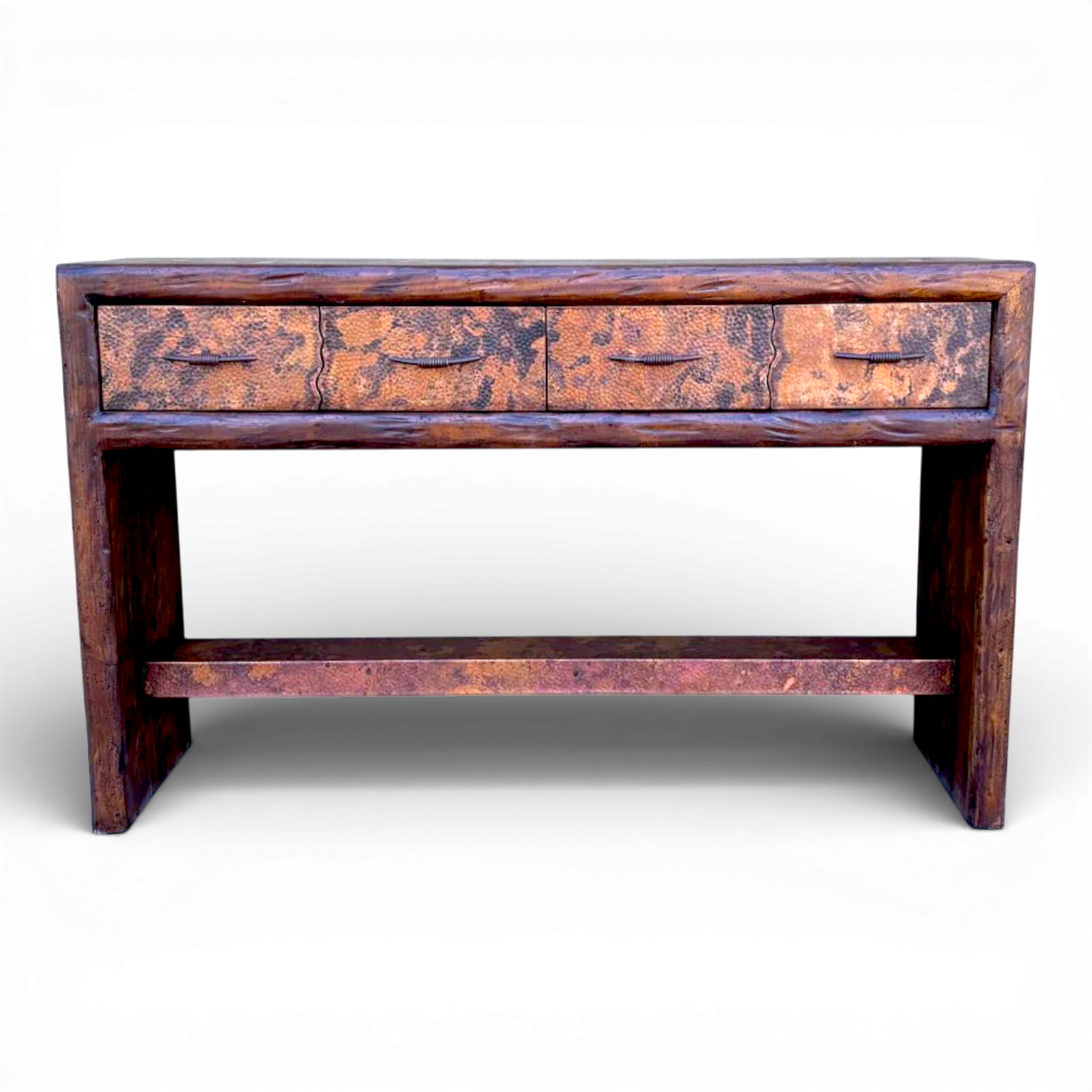 La Ballena Copper Sofa Table with Live Edge Drawers
