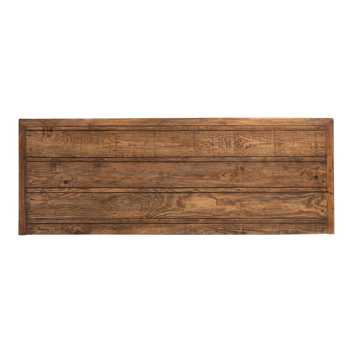 Handmade Mexican Sierra Vista console table with light stained solid wood, yoke-style design, iron hardware, clavos, and open shelf