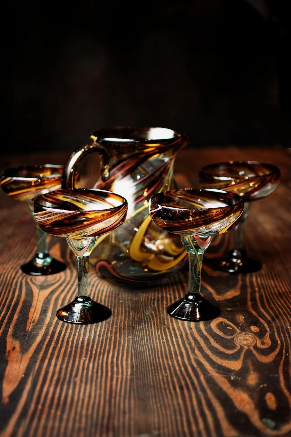 Oro y Morado Handblown Pitcher & Glass Set