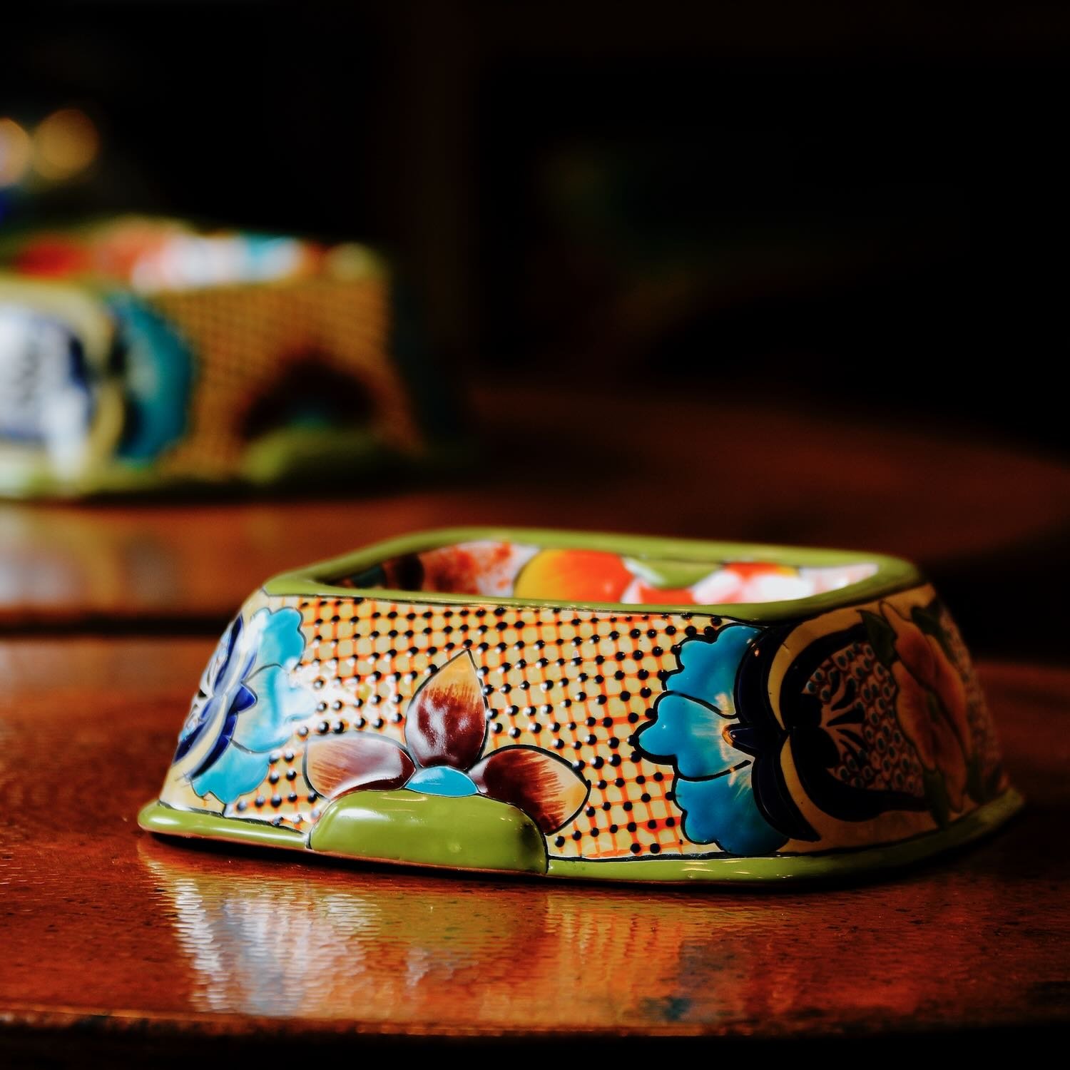 Talavera Square Dog Bowl - Lime Green