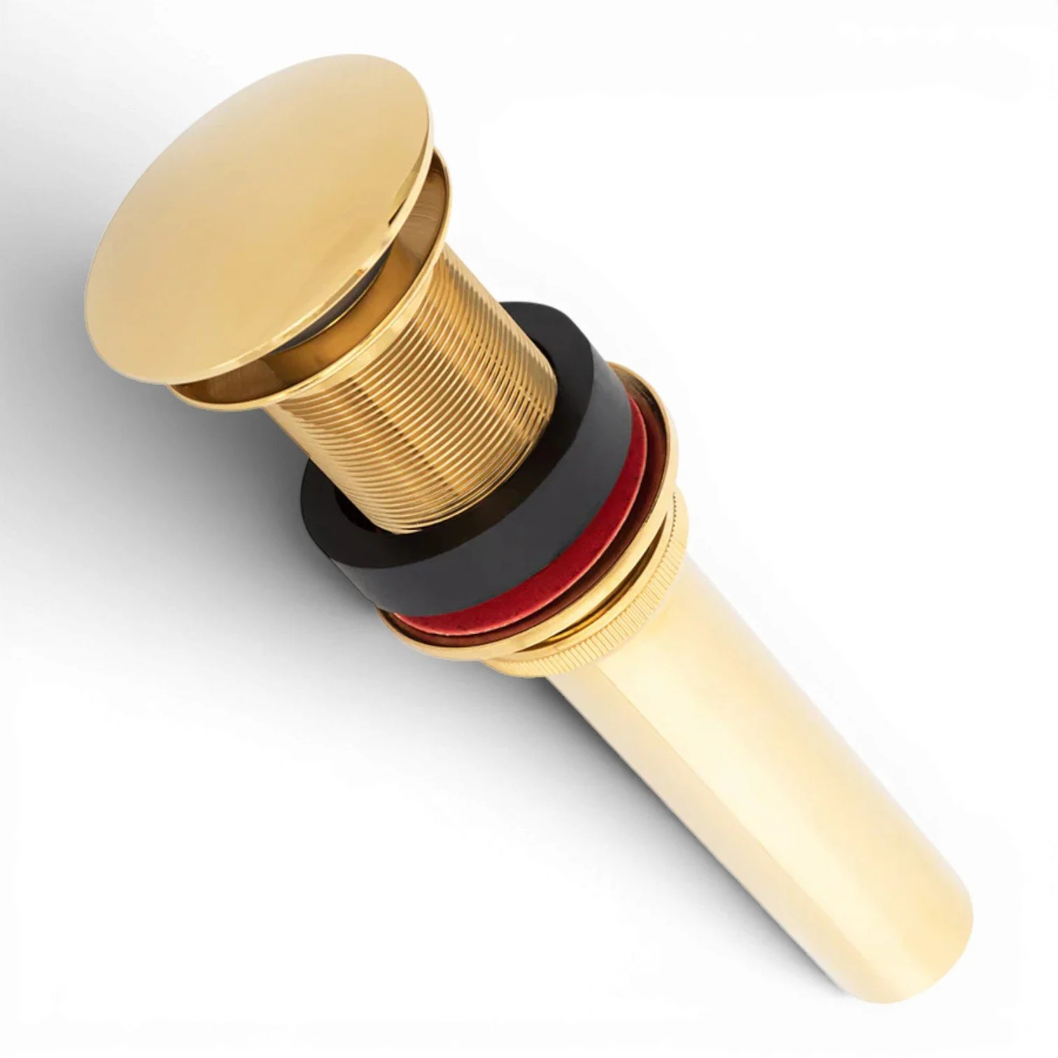 1.5-inch polished brass non-overflow pop-up bathroom sink drain made of solid brass for vessel sinks.