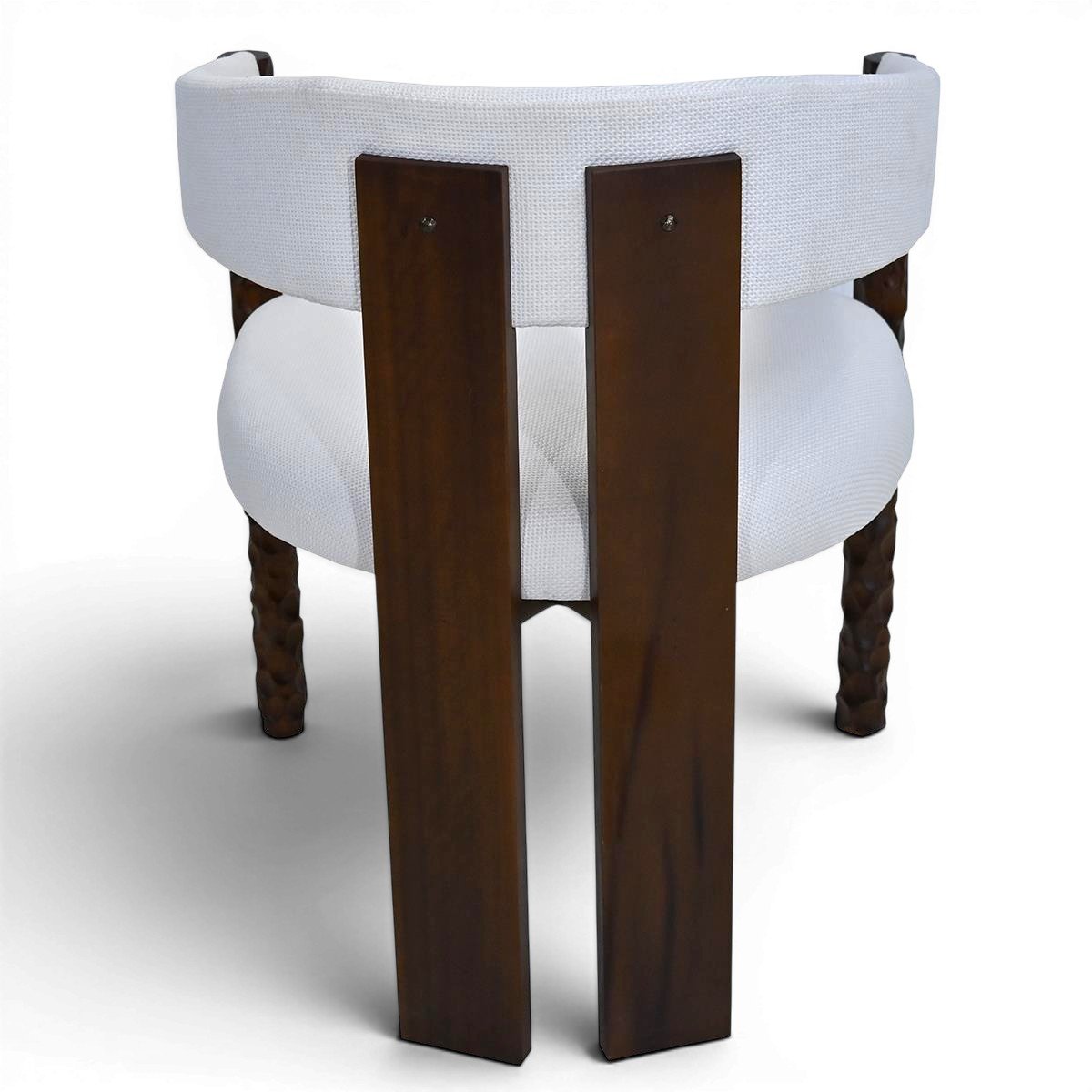 Handmade Mexican coastal dining chair with white upholstery and dark stained wood
