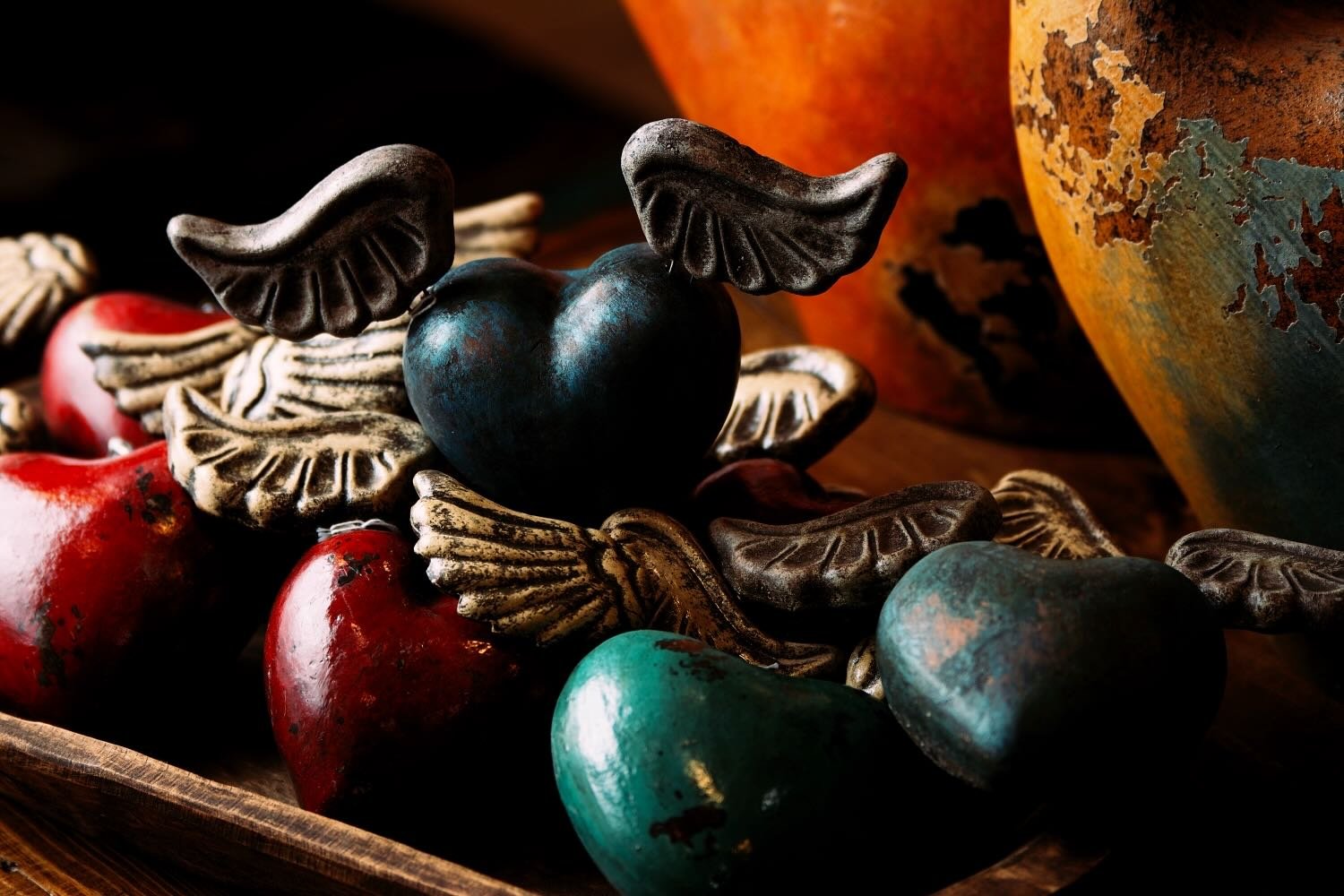 Clay Sacred Hearts with Wings from Mexico