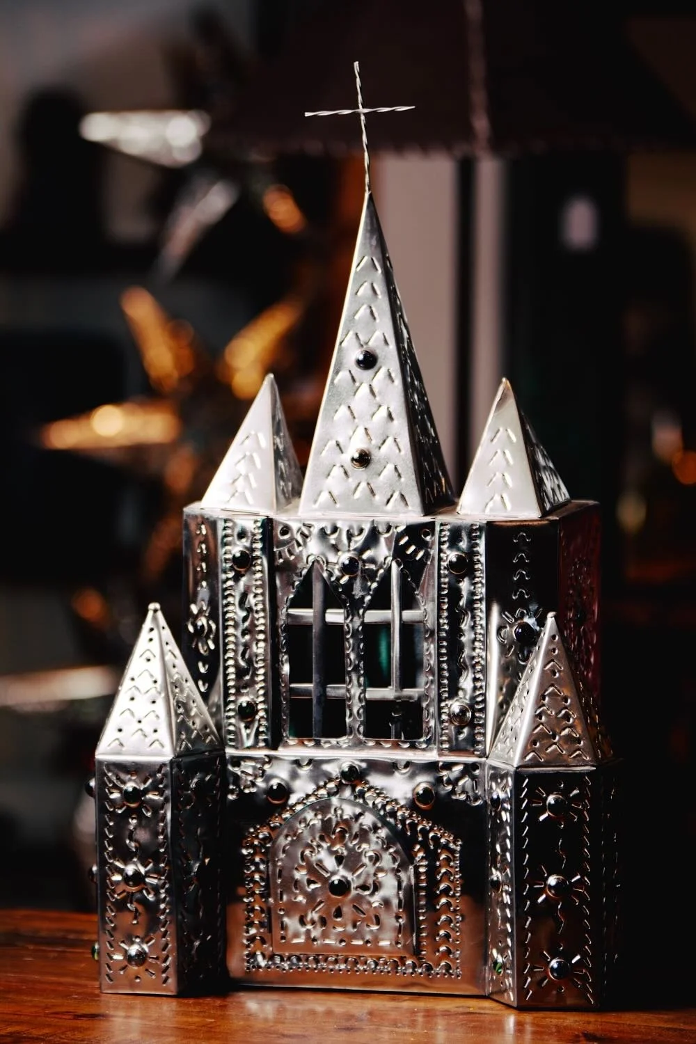 Silver Hand Punched Cathedral Lamp from Mexico