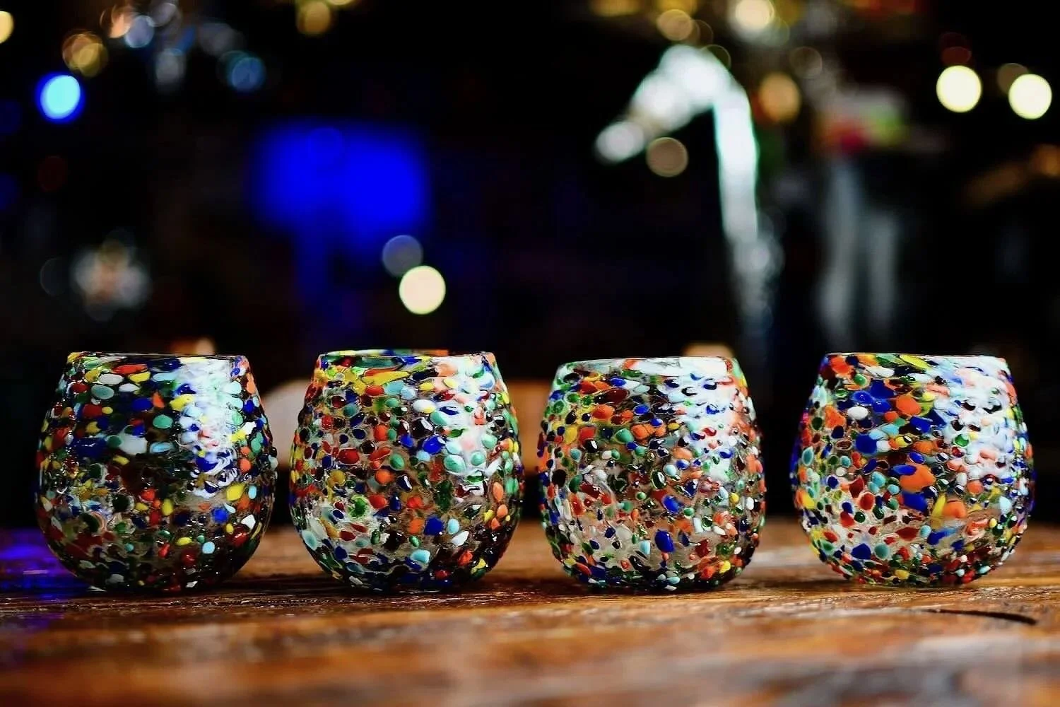Guanajuato confetti handblown tumblers from Mexico.