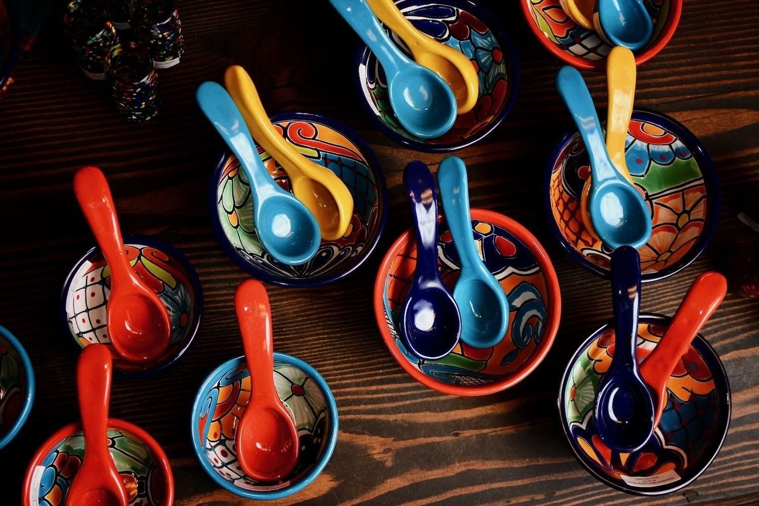 Talavera molcajete bowls &amp; spoons from Mexico.