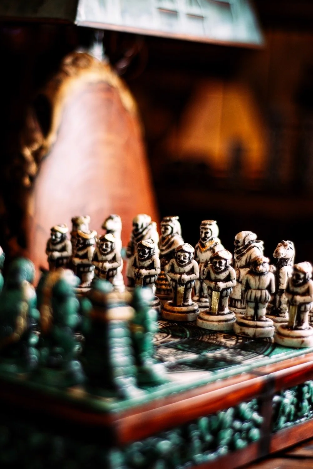 Handmade Aztec Malachite Chess Set from Mexico