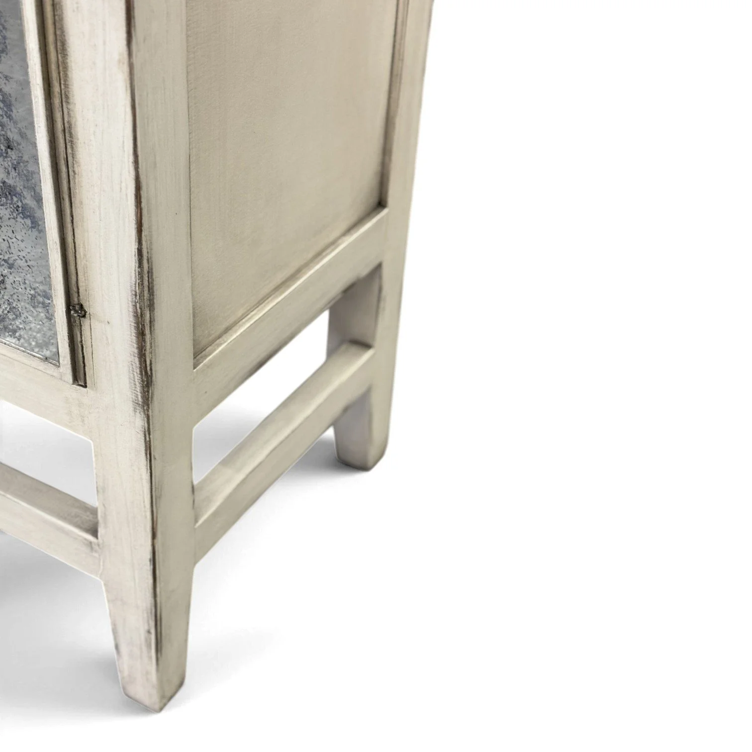 Handmade Peruvian Santana Buffet with off-white wood frame and aged glass doors