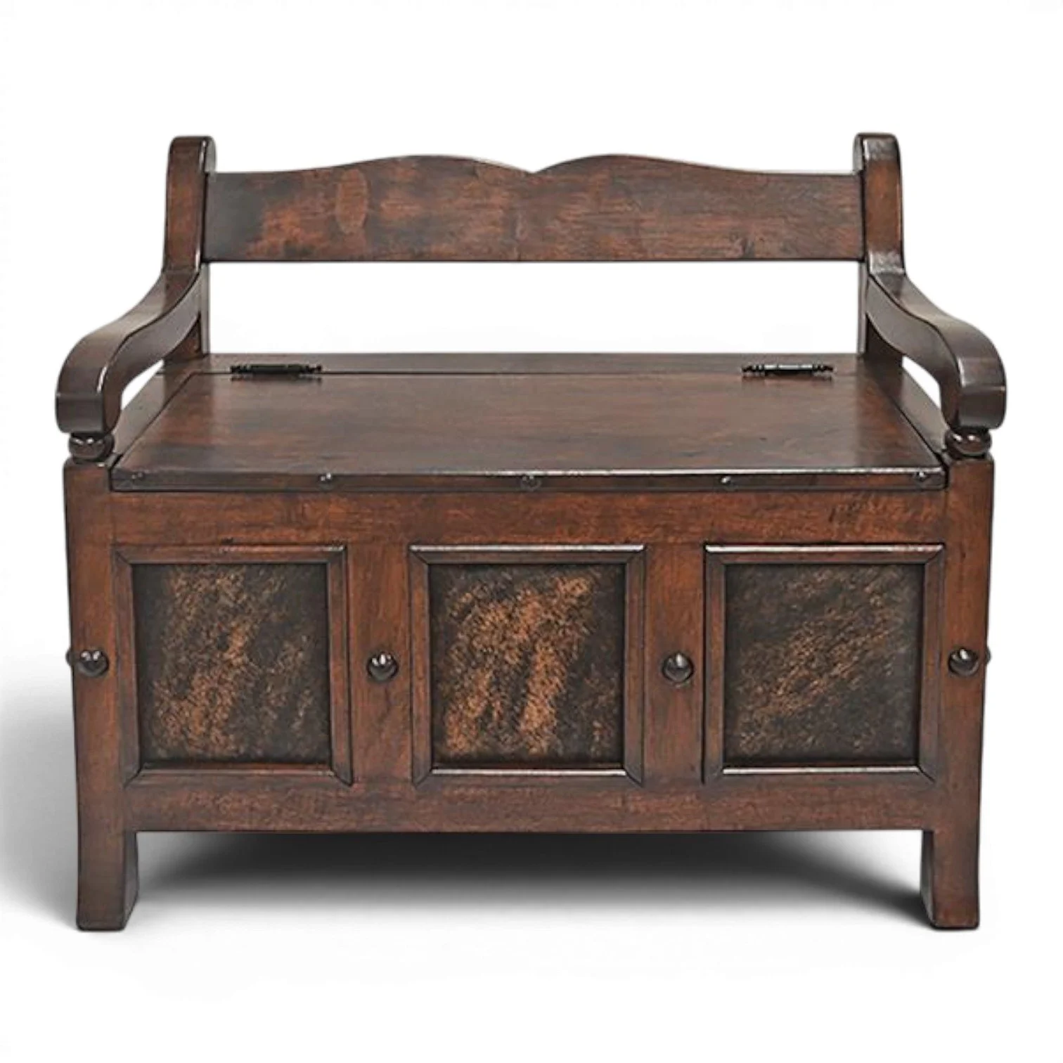 Hidalgo Mesquite & Cowhide Storage Bench | Handmade Mexican Bench