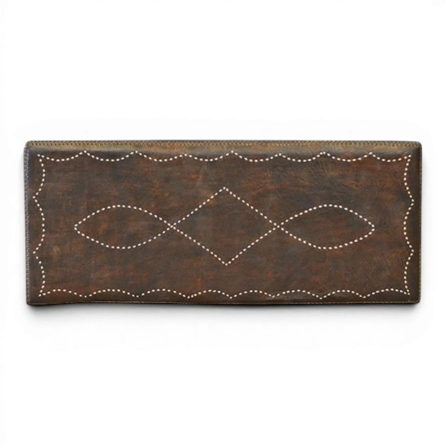 Handmade Mexican stitched leather bench with solid wood frame
