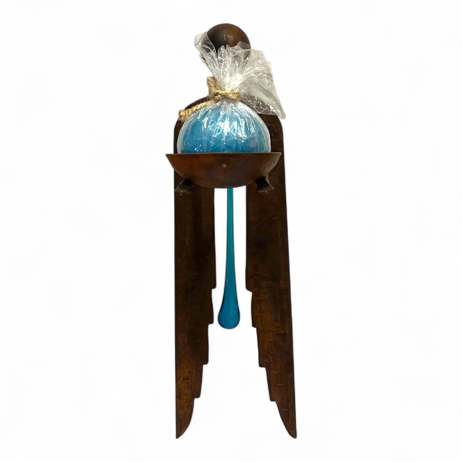 Iron Angel Candelabra with Handblown Turquoise Teardrop