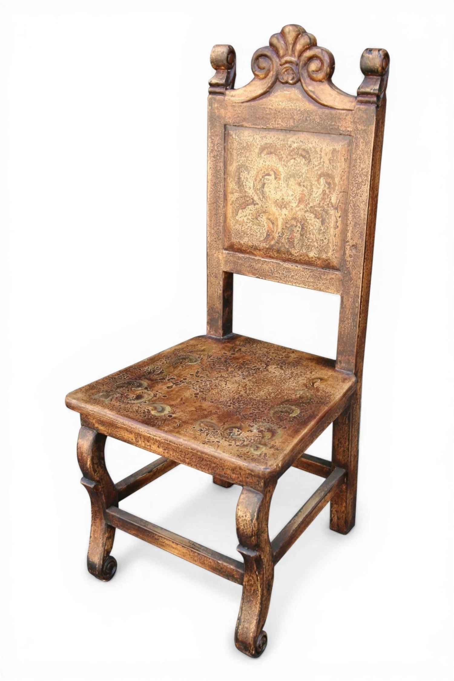 Shop a handmade dining chair from Peru with carved details and hand-painted finish. Old World style seating for elegant dining spaces.