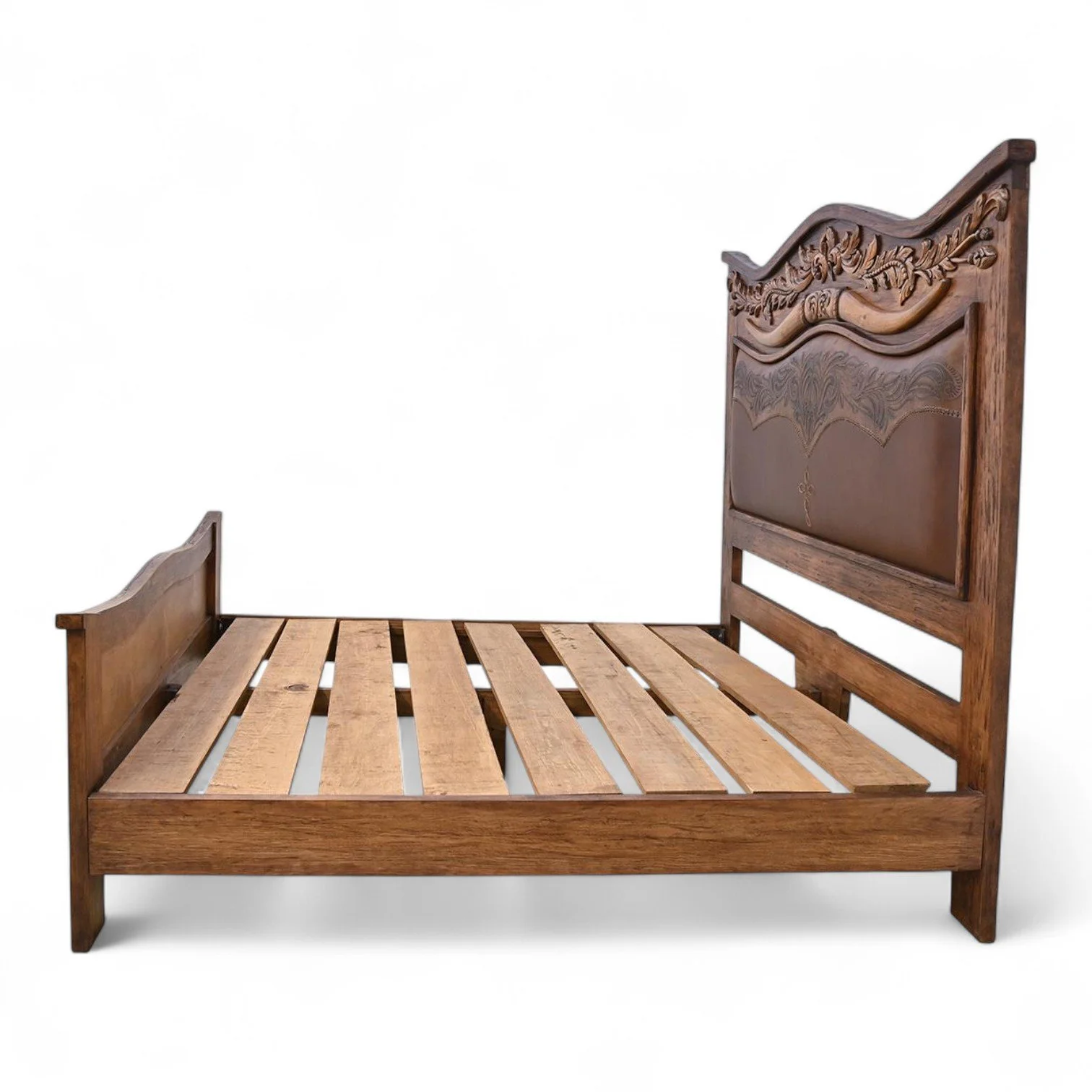 Longhorn Western Tooled Leather Bed