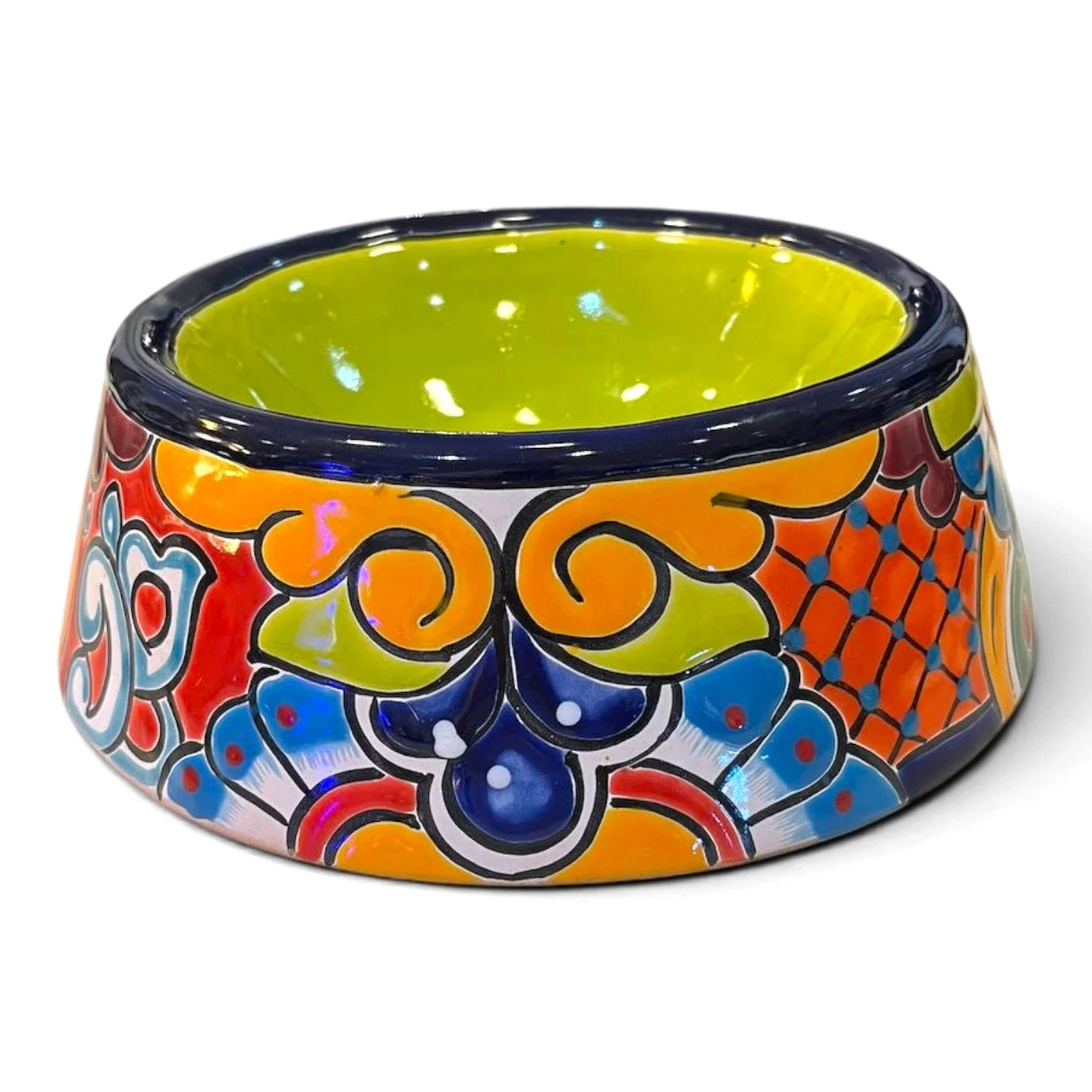 Traditional Round Talavera Dog Bowl | Handmade Talavera Pet Bowl