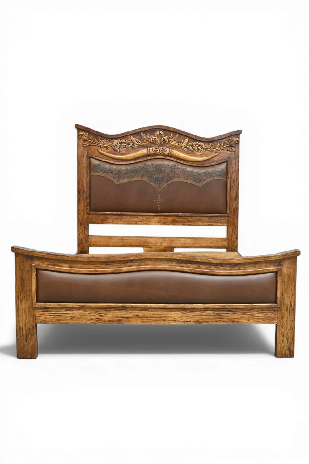Longhorn Western Tooled Leather Bed