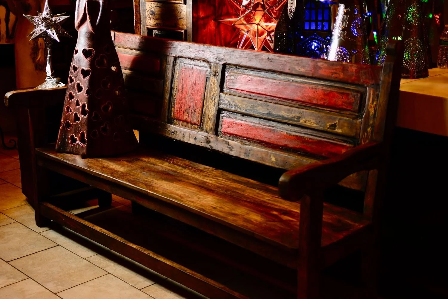 Old red door bench from Mexico