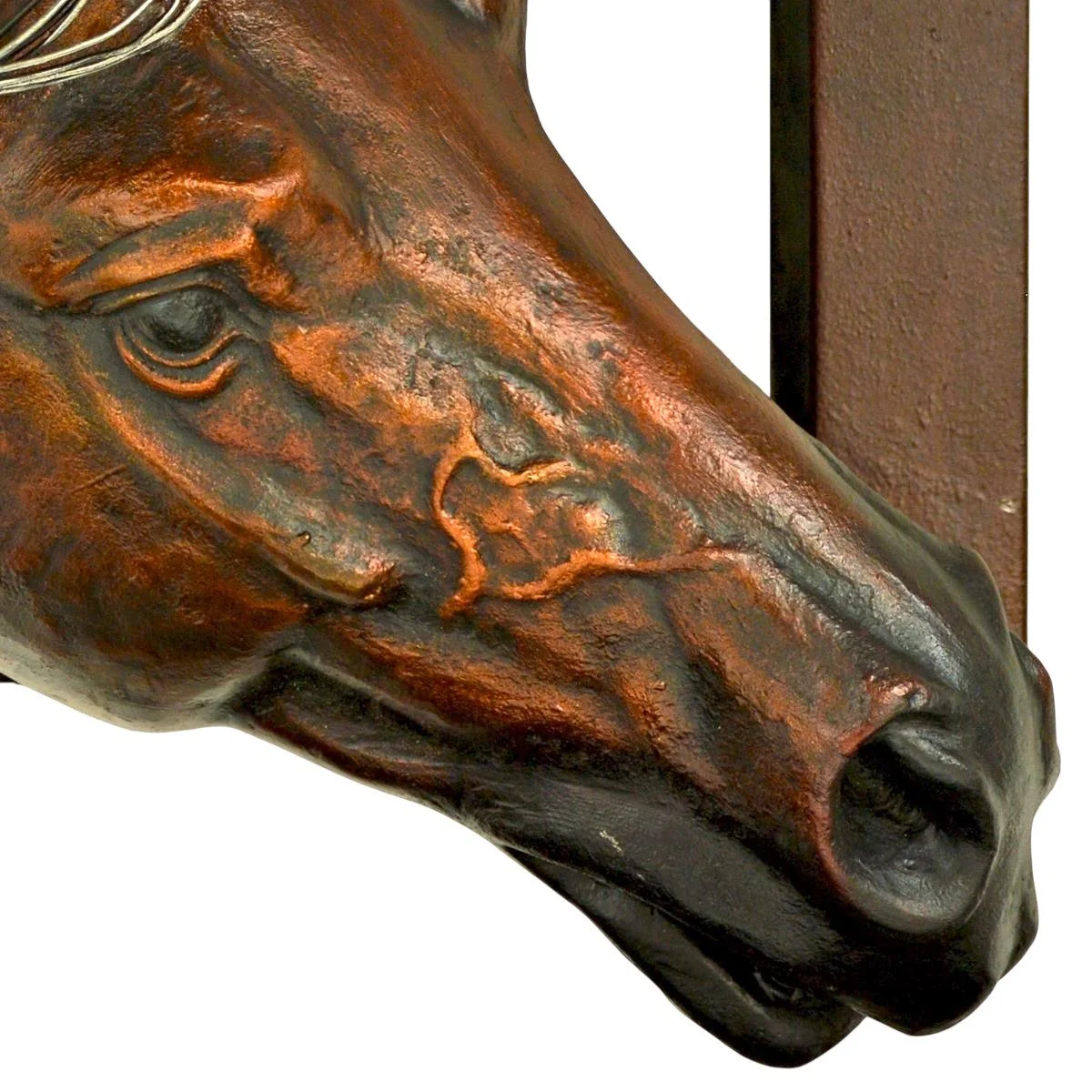 Life-size El Caballo gilt copper relief horse head wall sculpture with framed Western design and lifelike stallion details.