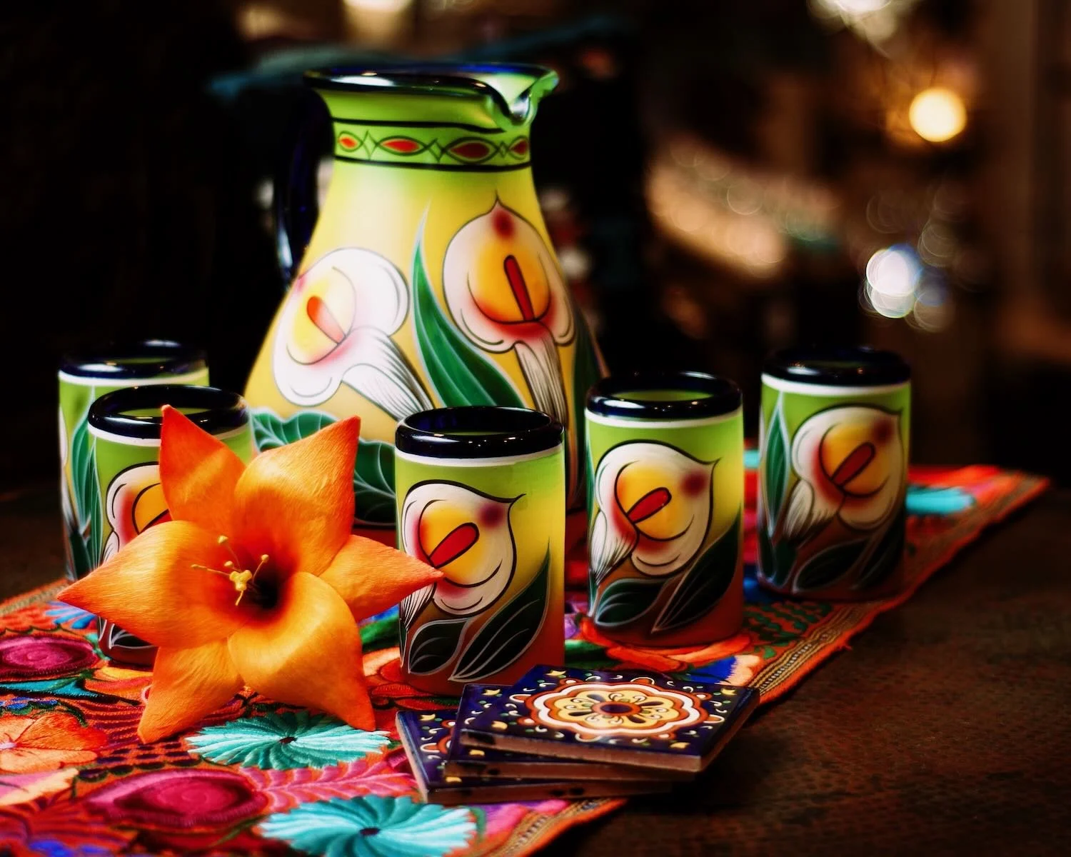 工芸品 Esmaltado a mano 24k 27.5 New Handblown & Hand-Painted Glassware Sets | Milagros Rústicos