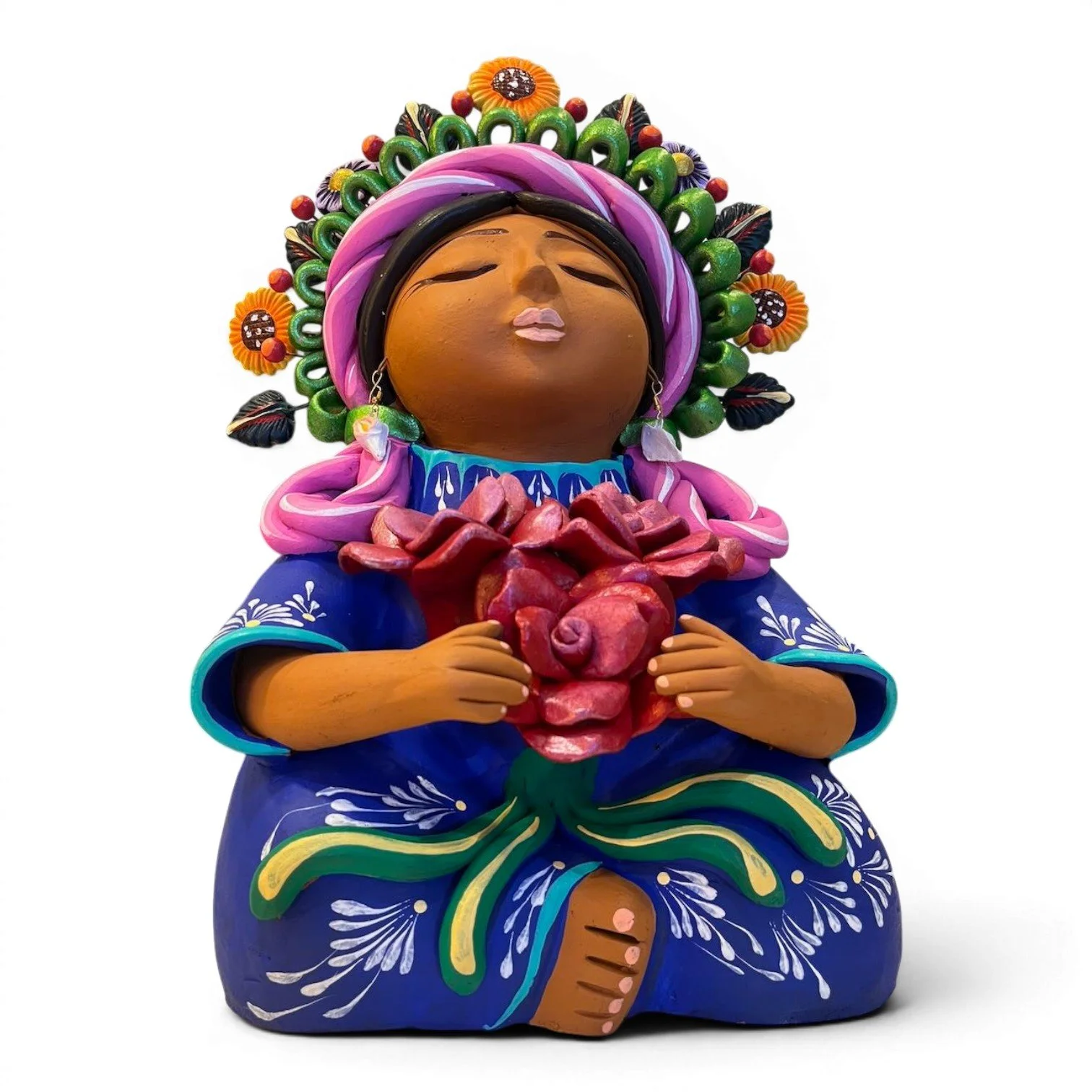 Handmade Mexican Pachamama folk art doll with vibrant artisan details