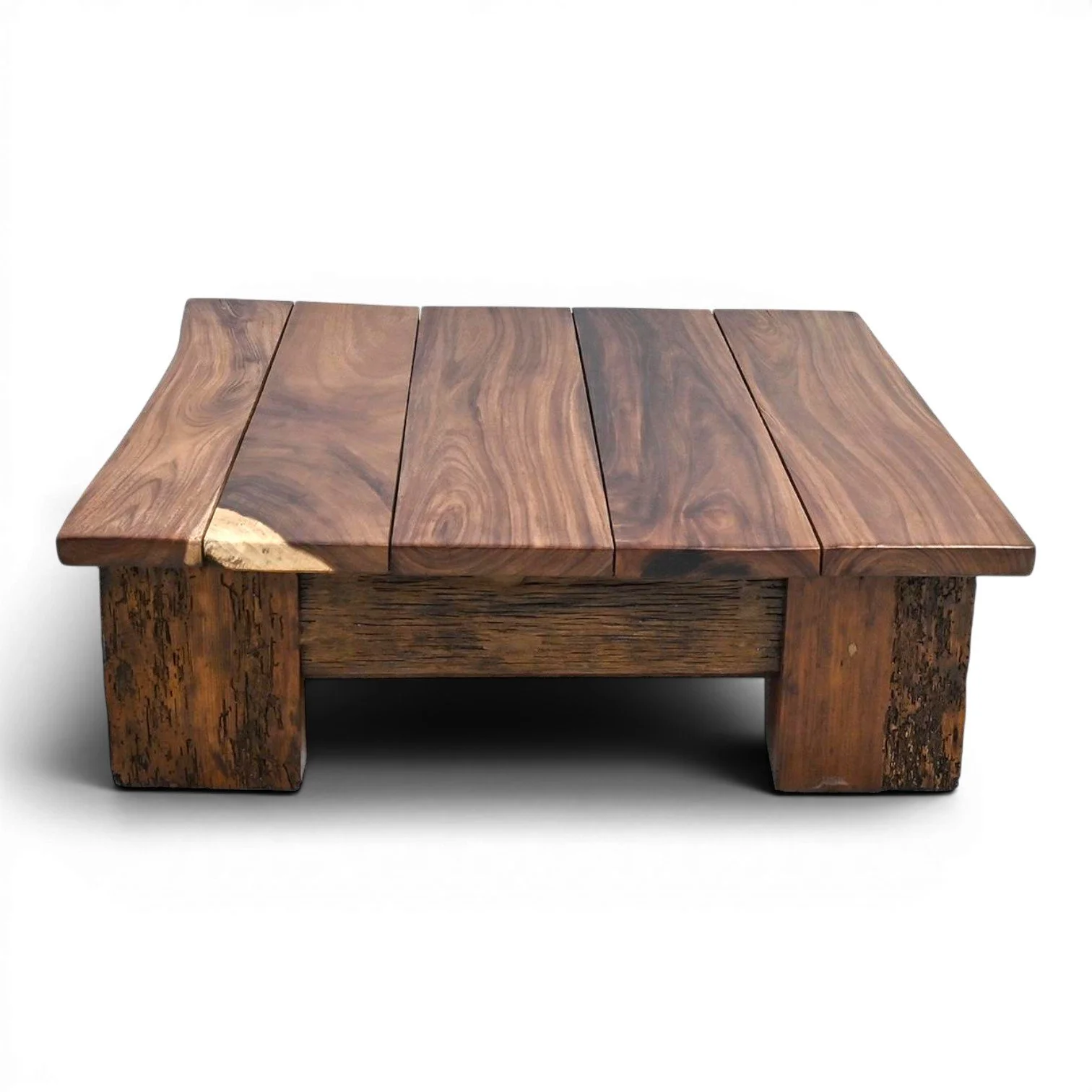 Handmade La Montaña solid parota wood coffee table crafted in Mexico with beautiful natural wood grain and Western style.