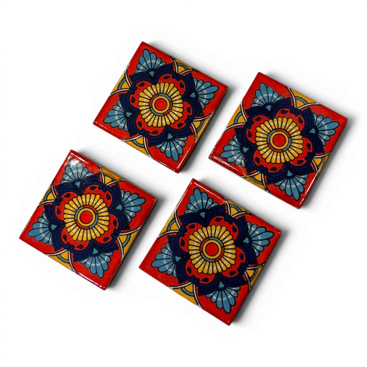 Talavera Tile Coaster Set – Handmade Mexican Tile Coasters (Set of 4)