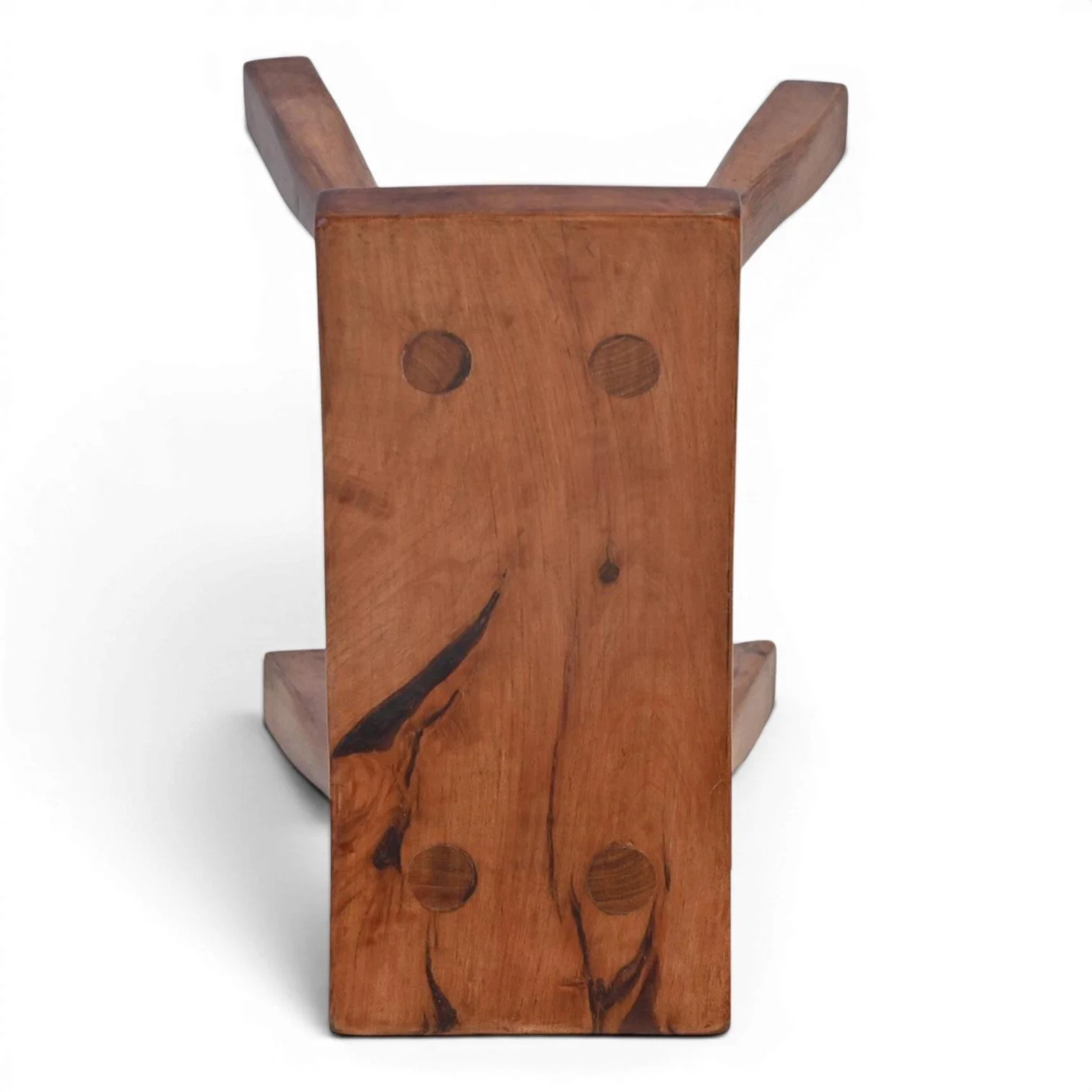 Handmade Bisbee curved solid wood stool with primitive rustic design crafted in Mexico.