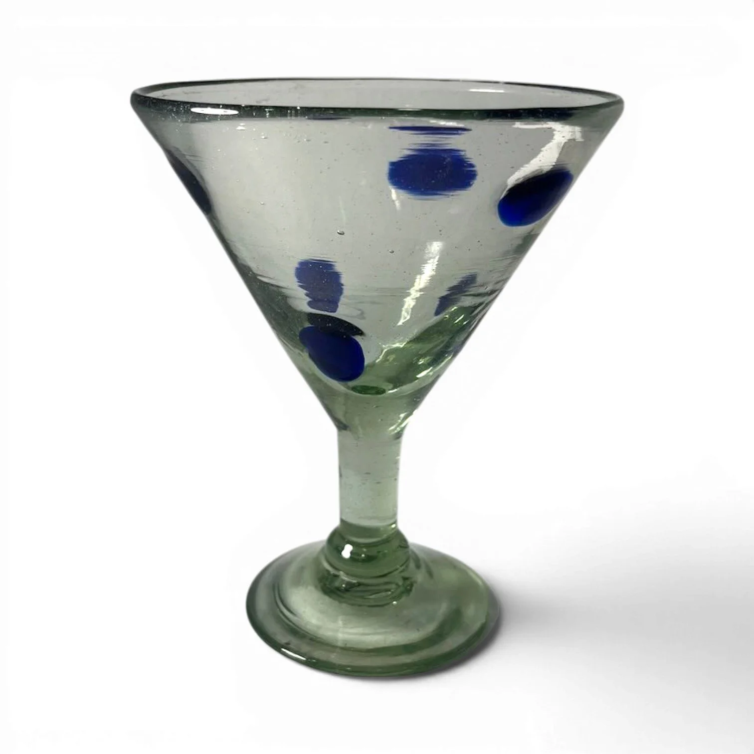 Cobalt Blue Polka Dot Martini Glass | Handmade Mexican Handblown Artisan Cocktail Glass