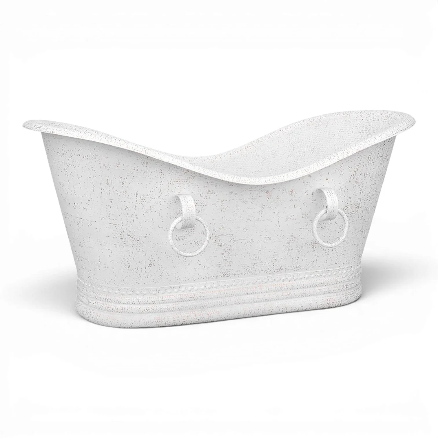 Handmade glazed white hammered copper double slipper freestanding bathtub