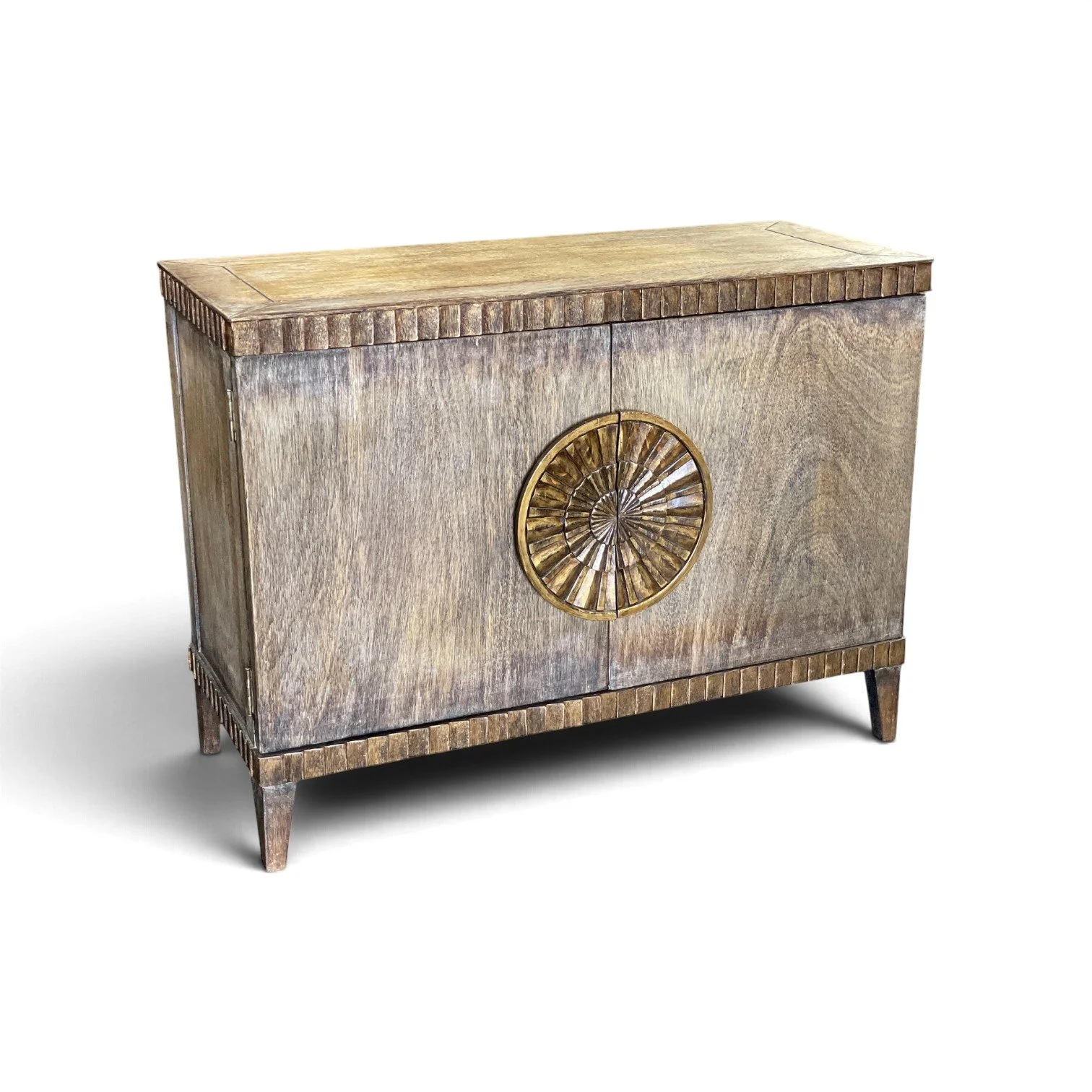 Handmade Peruvian Sebastiana Buffet Chest with warm distressed finish and muted gold handles