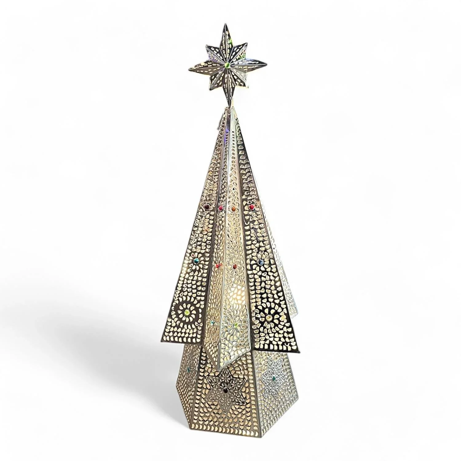Nuevo Lighted Silver Christmas Tree with Star & Colored Marbles