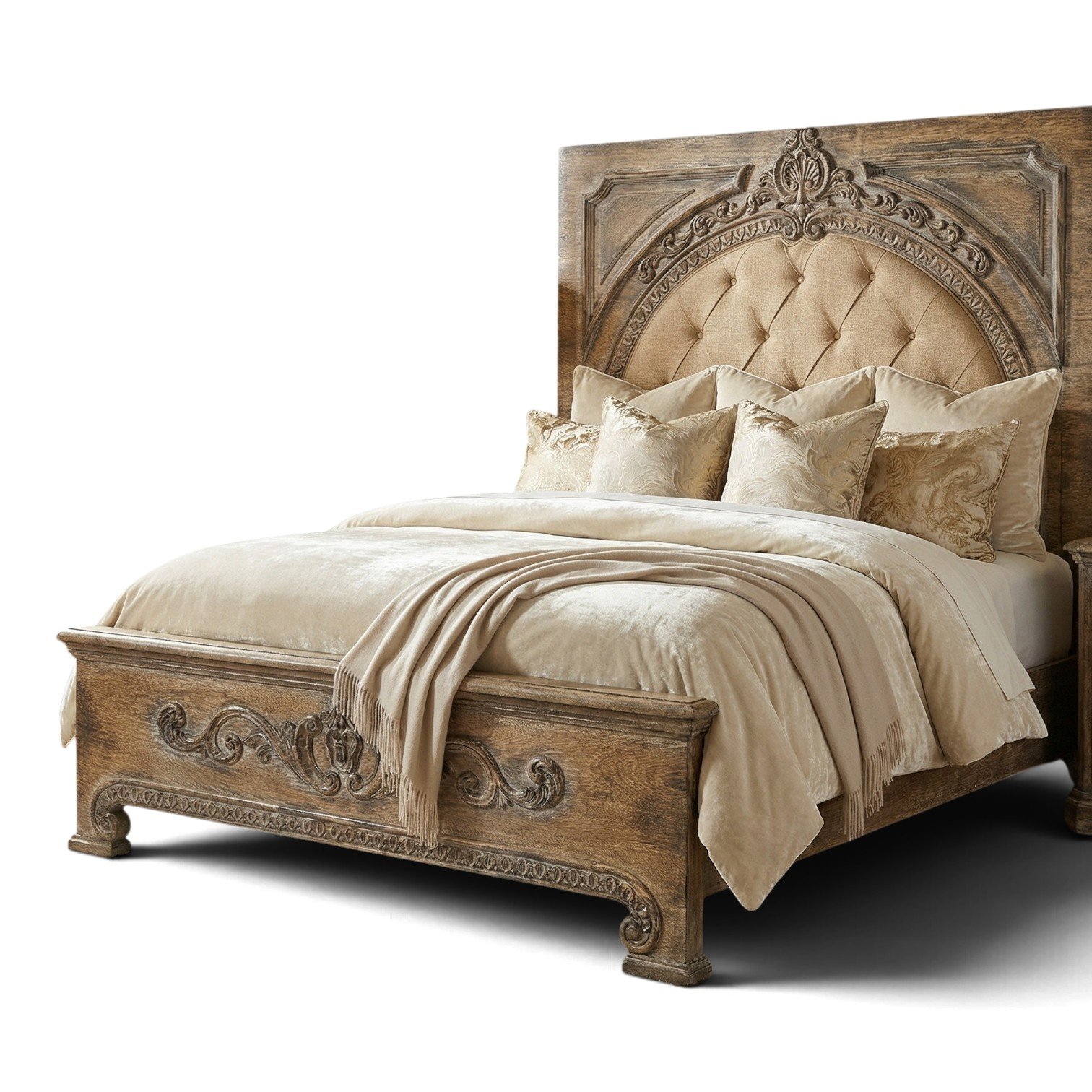Valentina King Bed – Whitewash | Handmade Whitewashed Tufted Bed