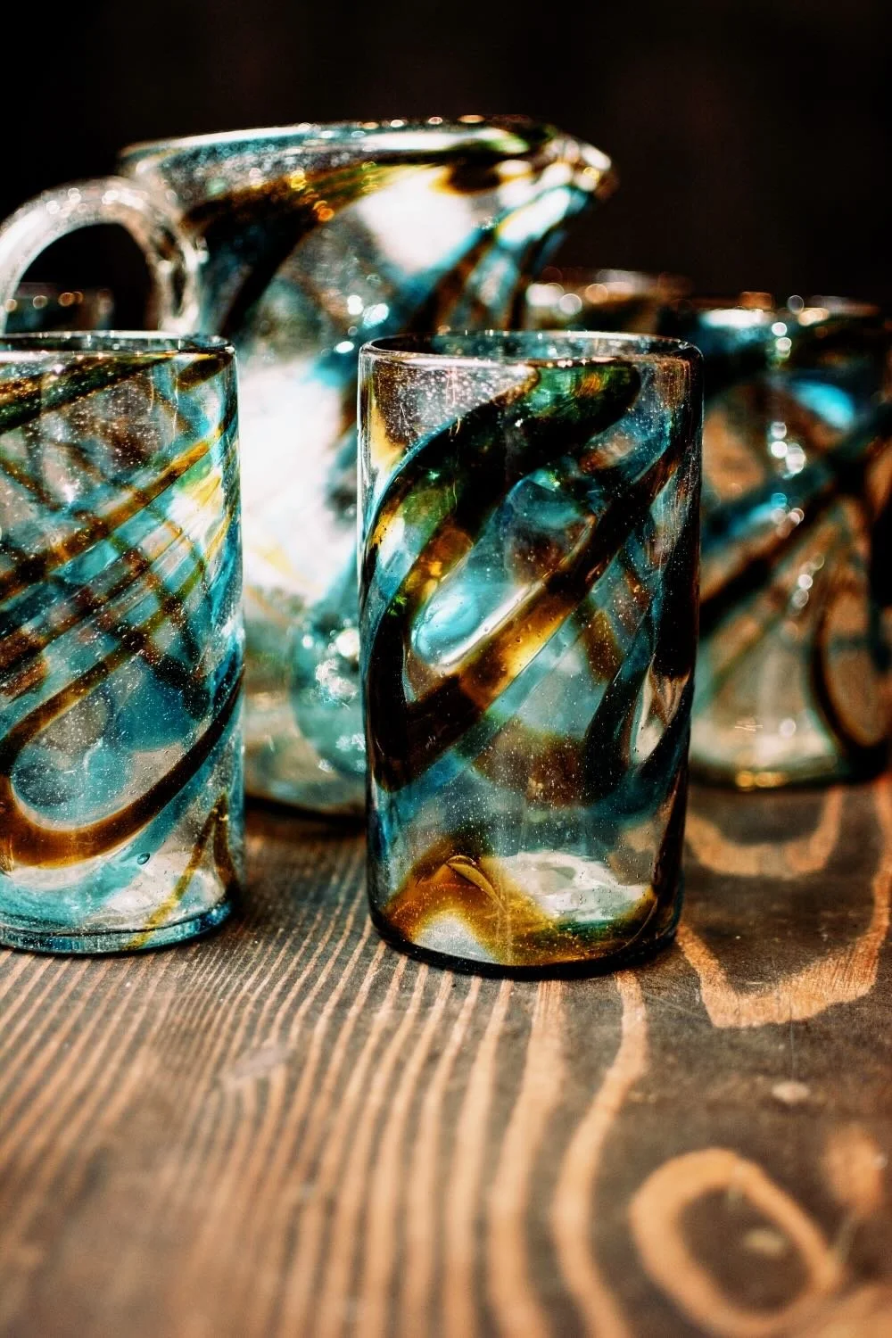 Turquesa y Oro Handblown Pitcher & Tumbler Glass