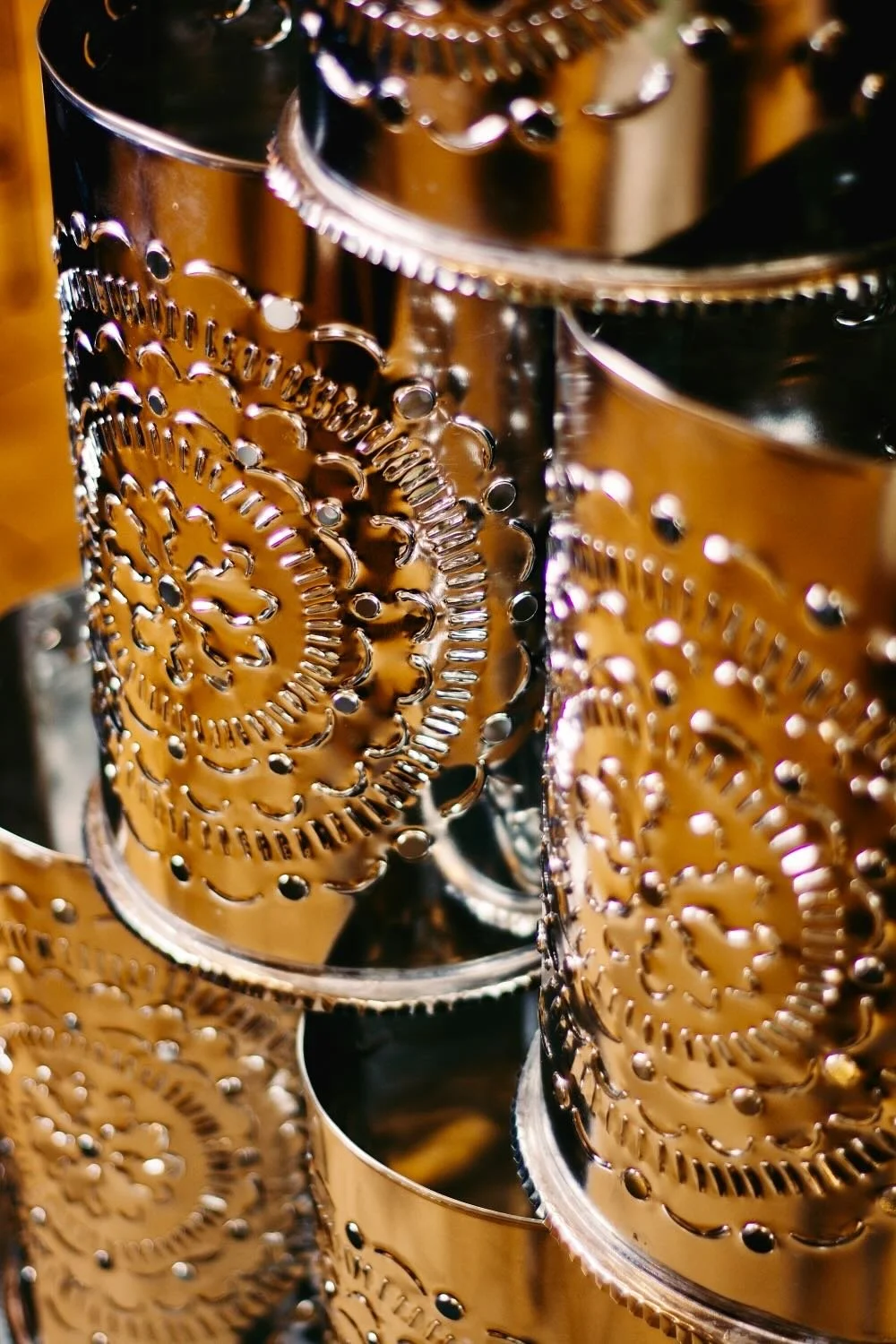Extra large silver punched tin luminarias from Mexico.