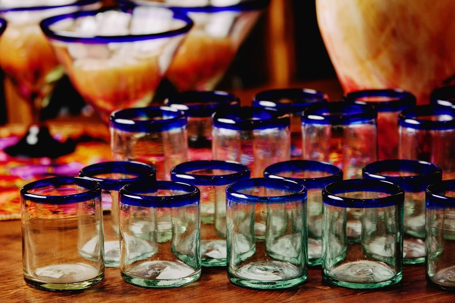 Blue Rim Glassware from Mexico