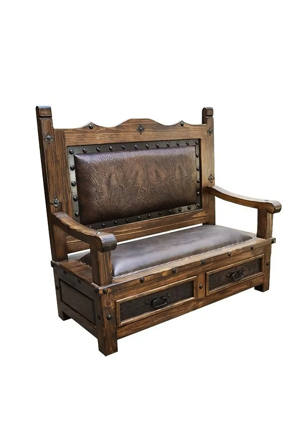 Monterey Tooled Leather Bench
