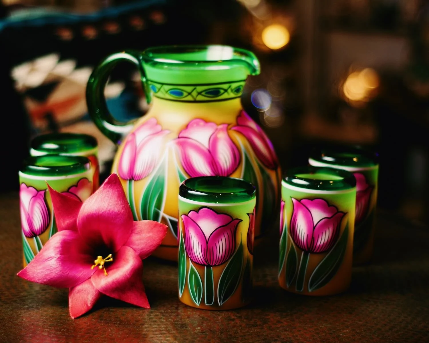 工芸品 Esmaltado a mano 24k 27.5 New Handblown & Hand-Painted Glassware Sets | Milagros Rústicos