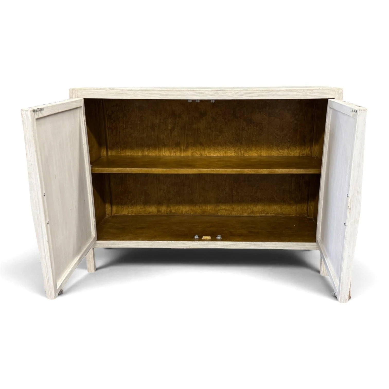 Handmade Peruvian Luciana Buffet Chest with brown and white molded doors and white-gray frame