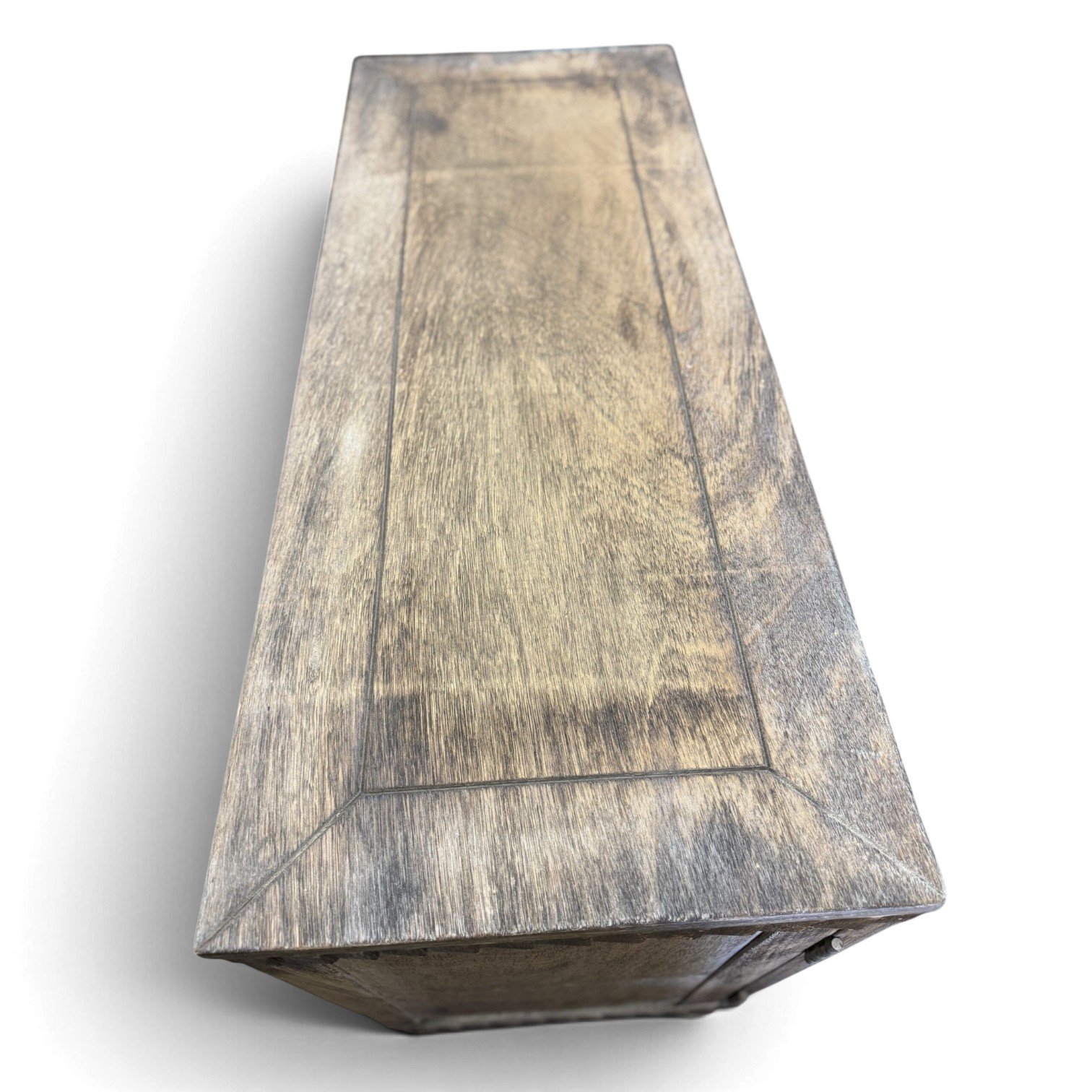 Handmade Peruvian Sebastiana Buffet Chest with warm distressed finish and muted gold handles