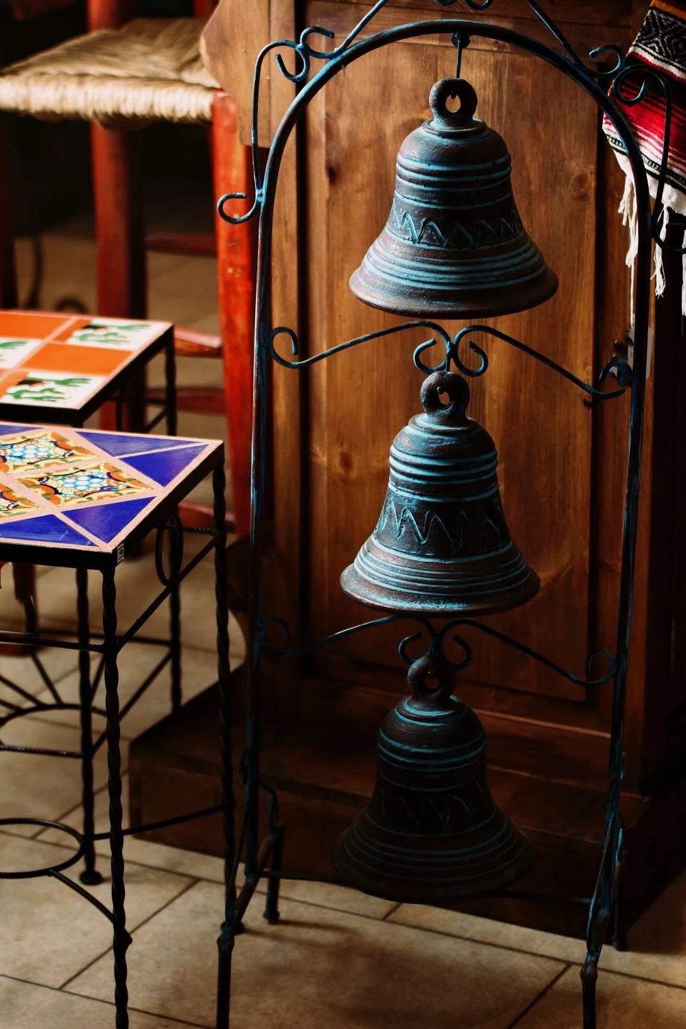 Turqouise Clay Bells on a Stand from Mexico