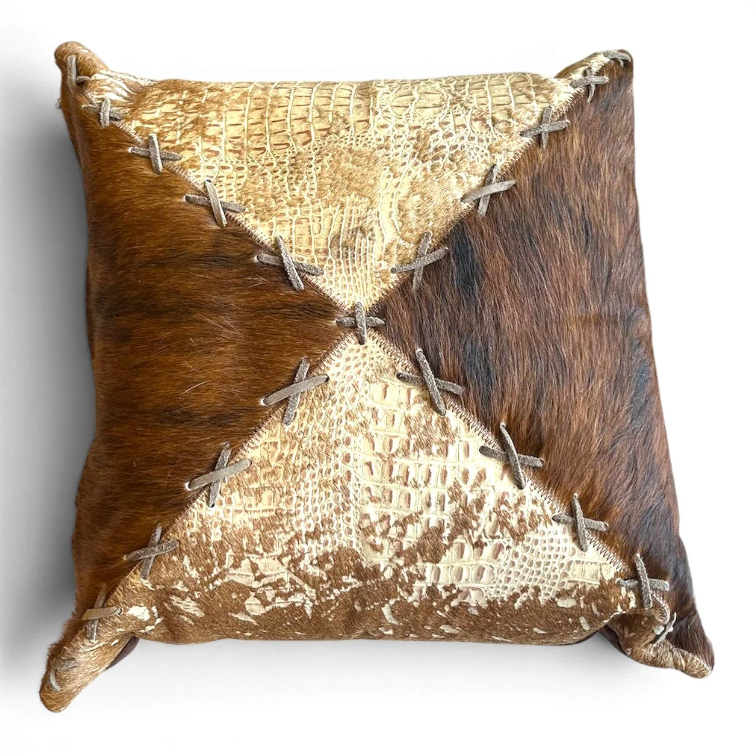 Tombstone Pillow | Handmade Brazilian Cowhide & Leather Western Throw Pillow Style 15