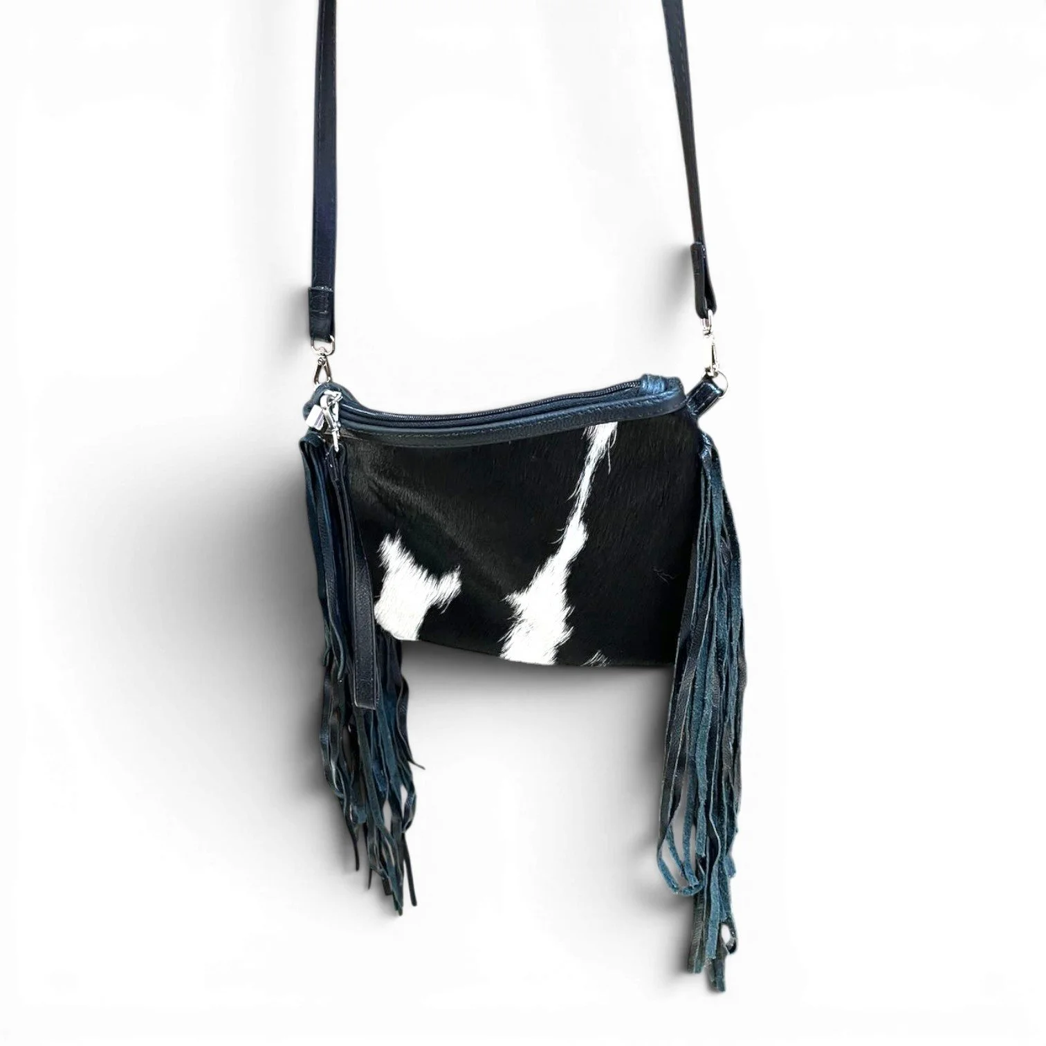 Cowhide Crossbody Clutch | Handmade Brazilian Leather Fringe Bag