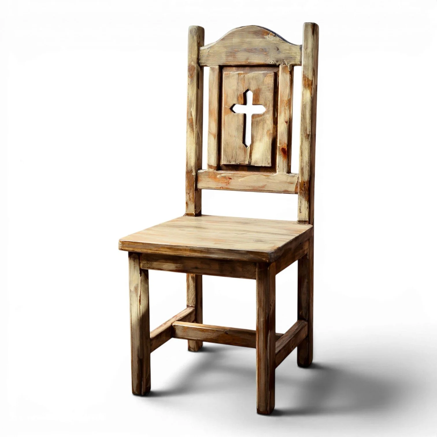 Silla Cruz handcrafted Mexican reclaimed wood dining chair with cross cutout backrest
