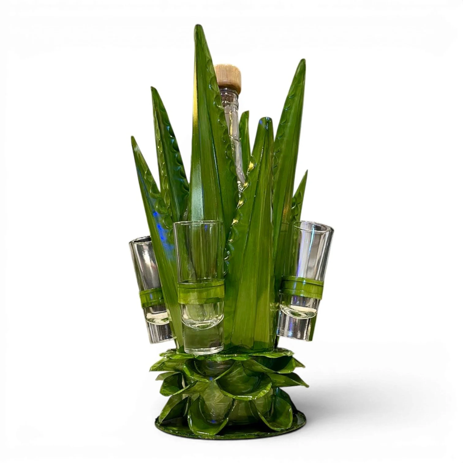 Large Metal Agave Tequila Set | Handmade Mexican Barware - Lime Green