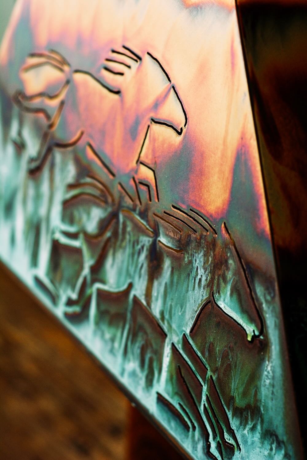 Mesquite Wood & Copper Table Lamp | Turquoise Inlay Lighting